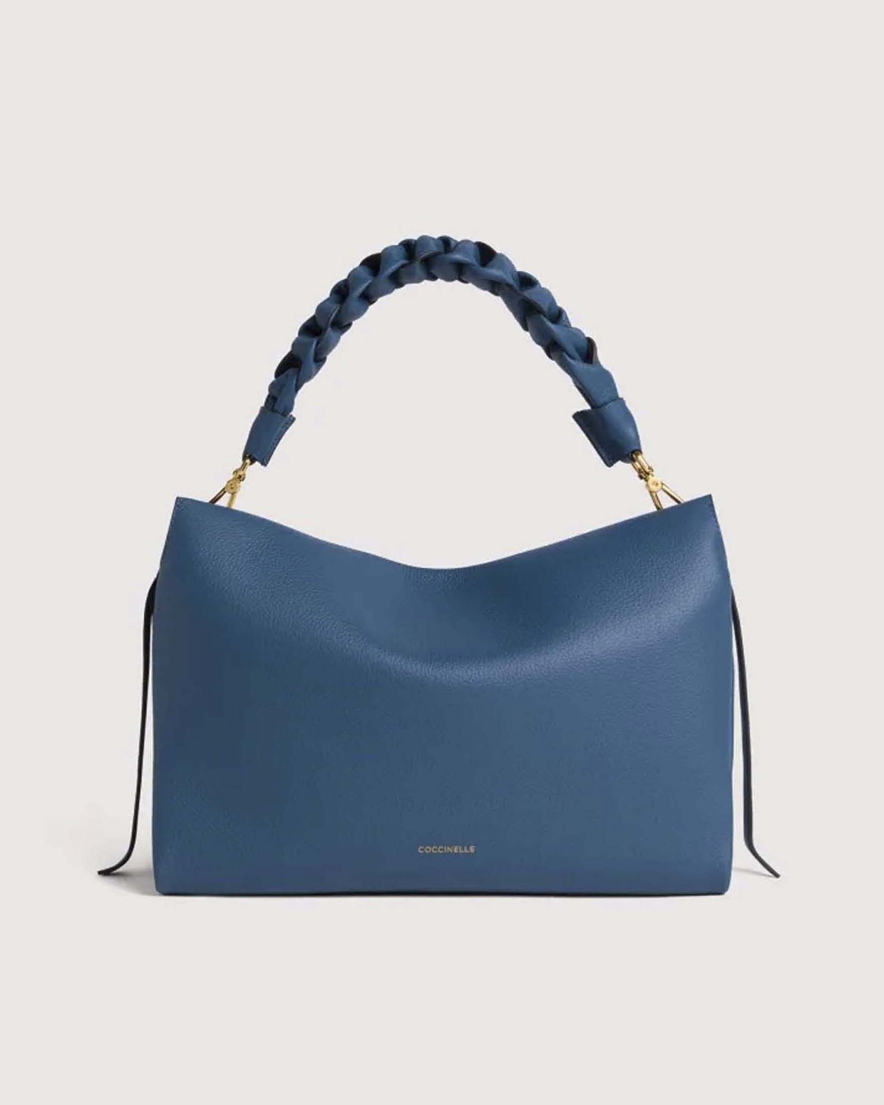 Borsa a spalla Coccinelle Boheme Medium ottanio in pelle double con manico intrecciato