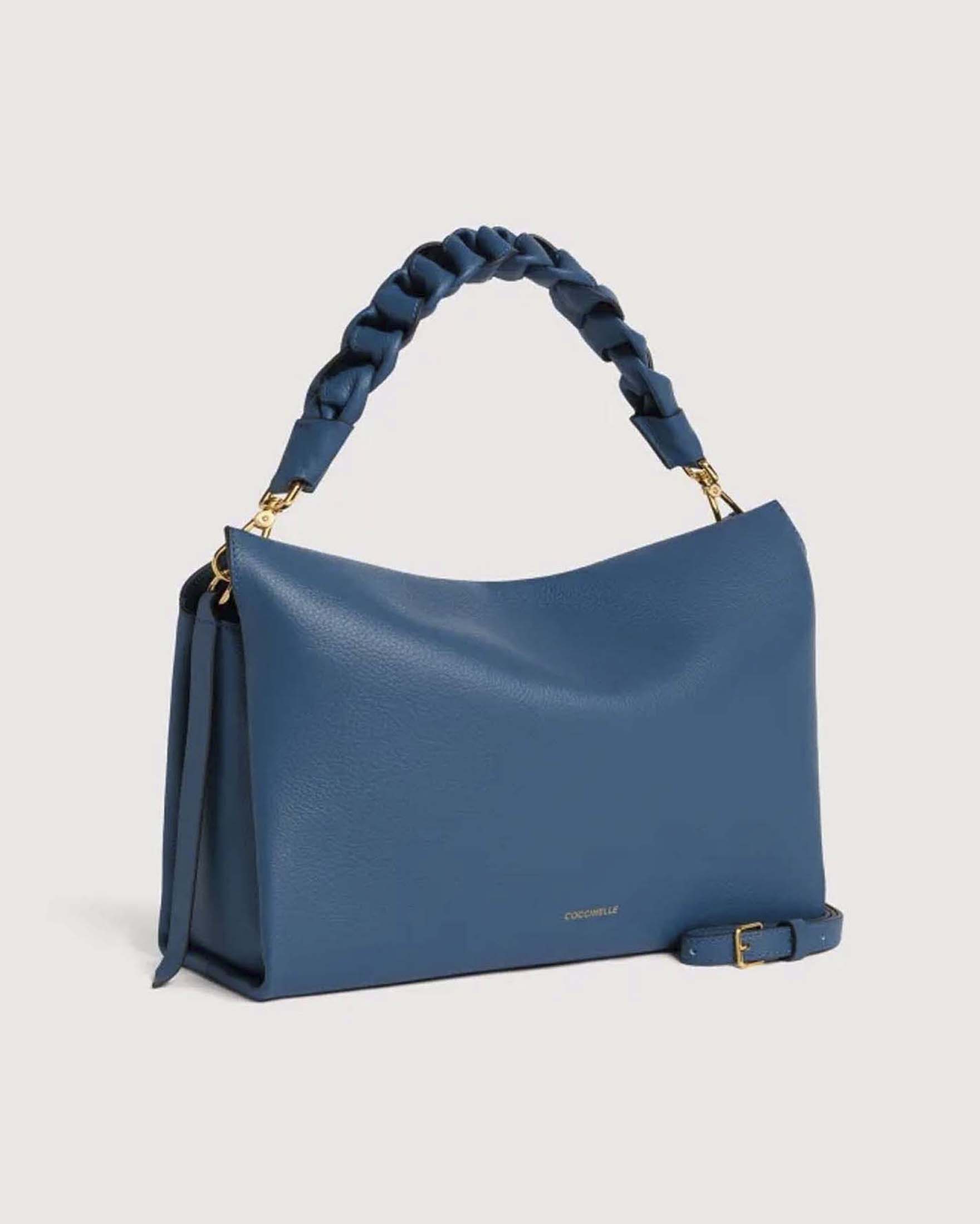 Borsa a spalla Coccinelle Boheme Medium ottanio in pelle double con manico intrecciato image