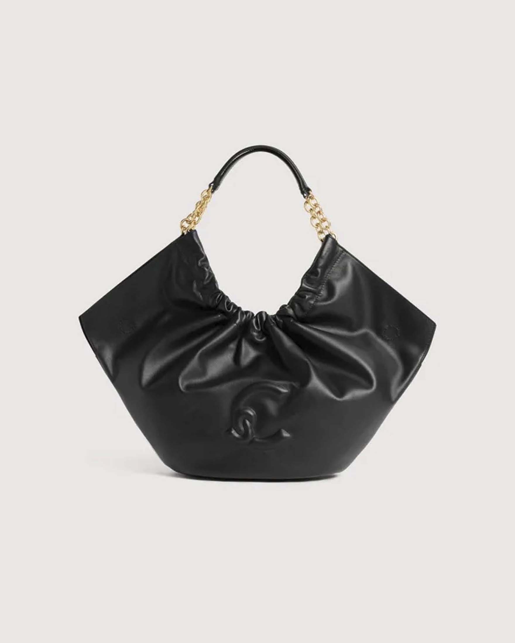 Borsa a spalla Coccinelle Smash Medium verde oliva in pelle liscia con manico in pelle e catena