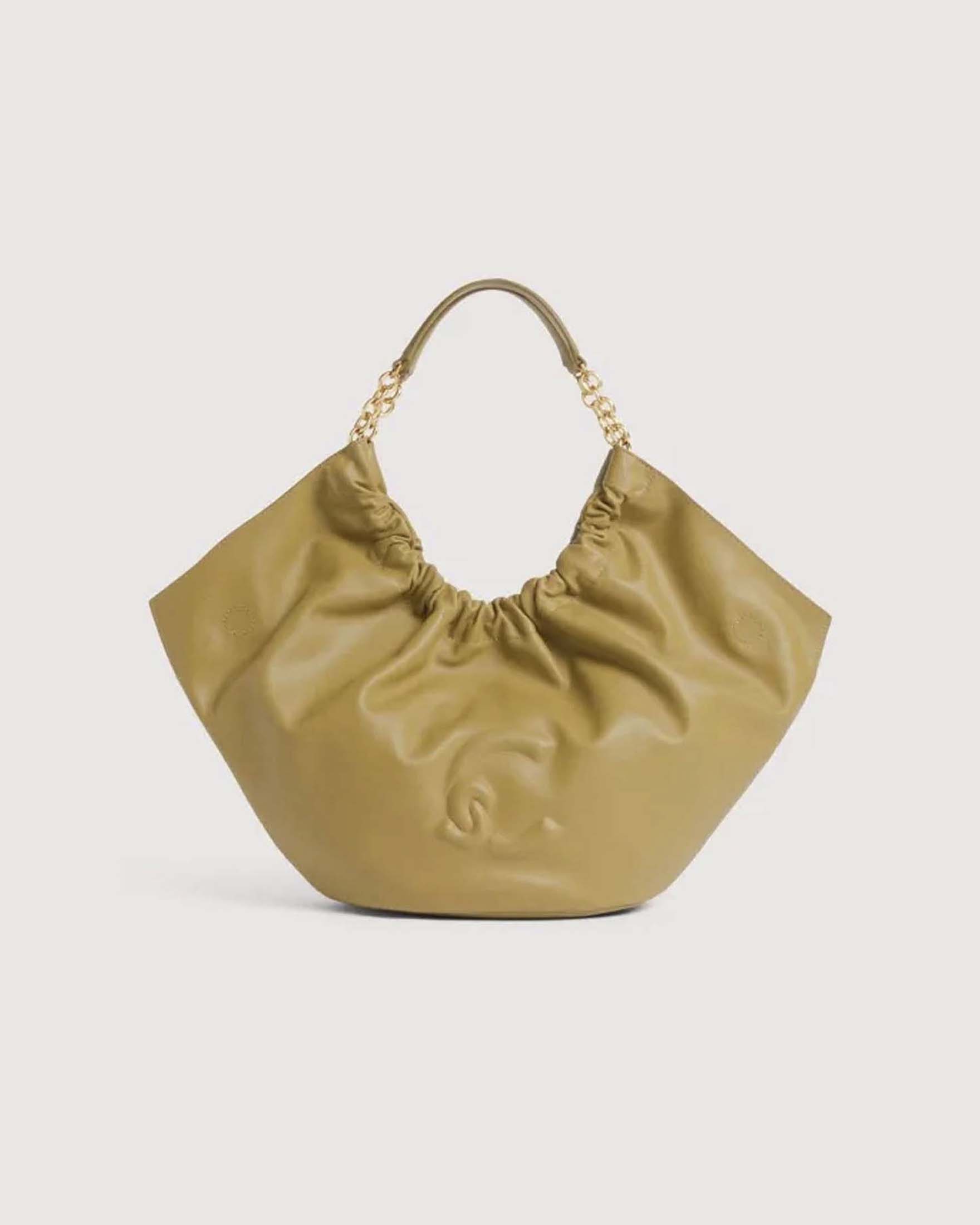 Borsa a spalla Coccinelle Smash Medium nera in pelle liscia con manico in pelle e catena