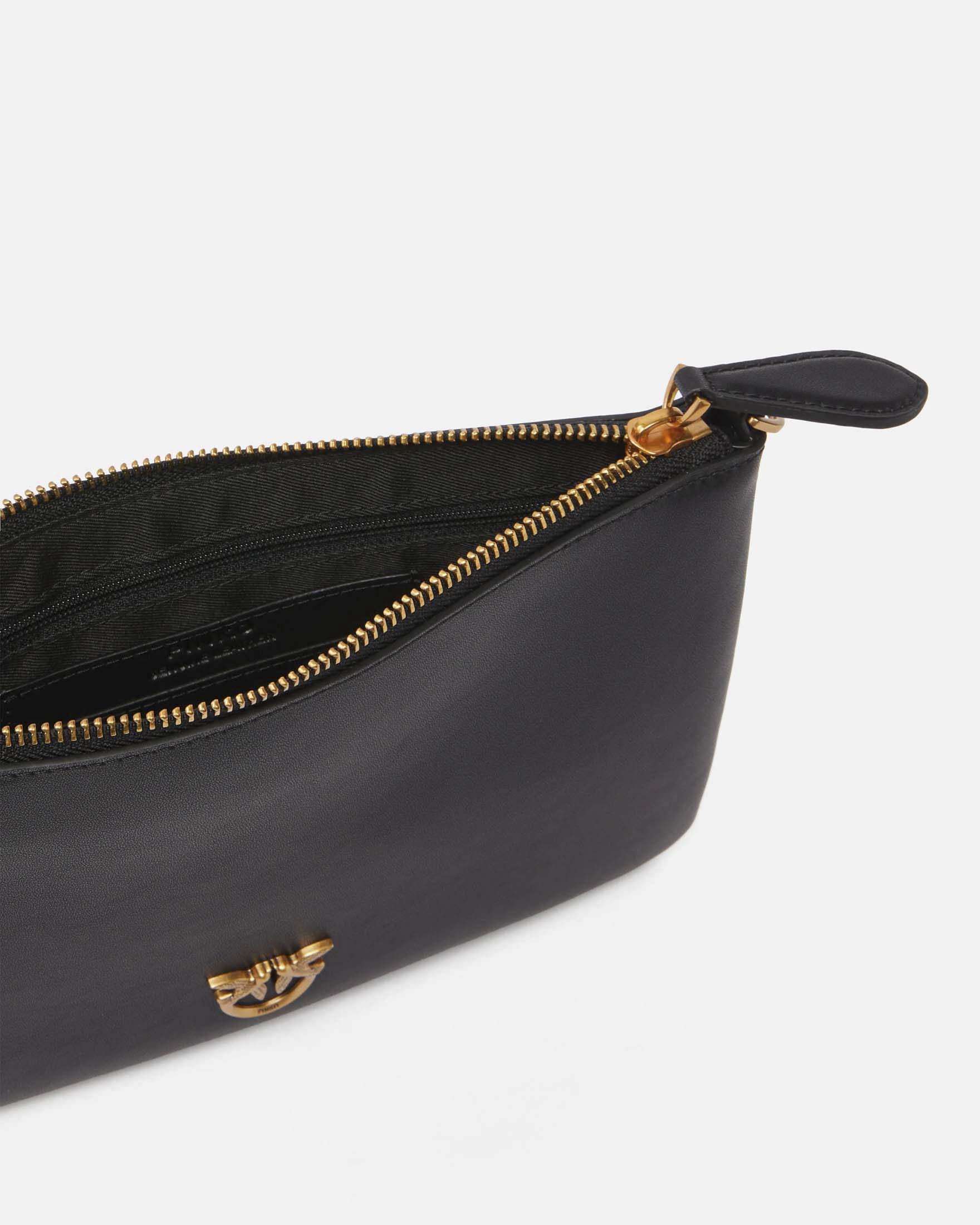 Borsa Flat Love Bag Pinko in pelle liscia nera con tracolla removibile e logo dorato image