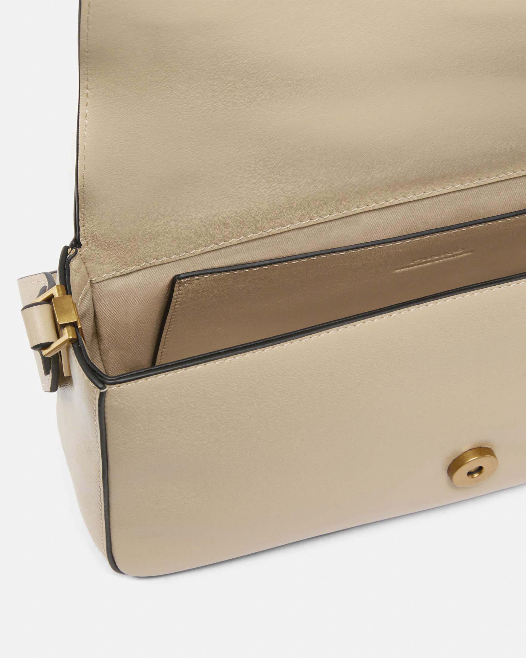 Borsa Love Bag Slouchy Pinko in pelle beige con tracolla e fibbia Love Birds dorata image