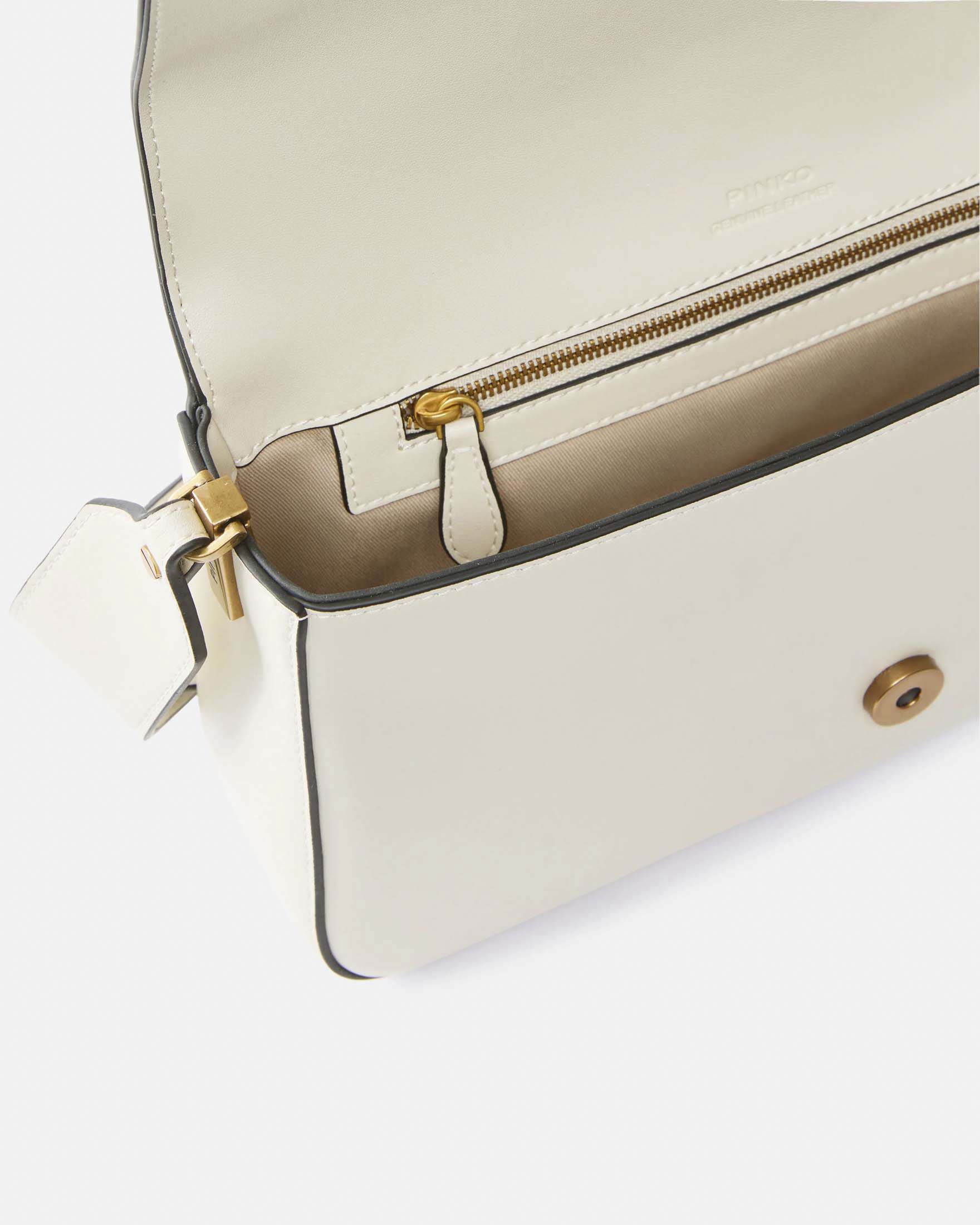 Borsa Love Bag Slouchy Pinko in pelle bianca con tracolla e fibbia Love Birds dorata image