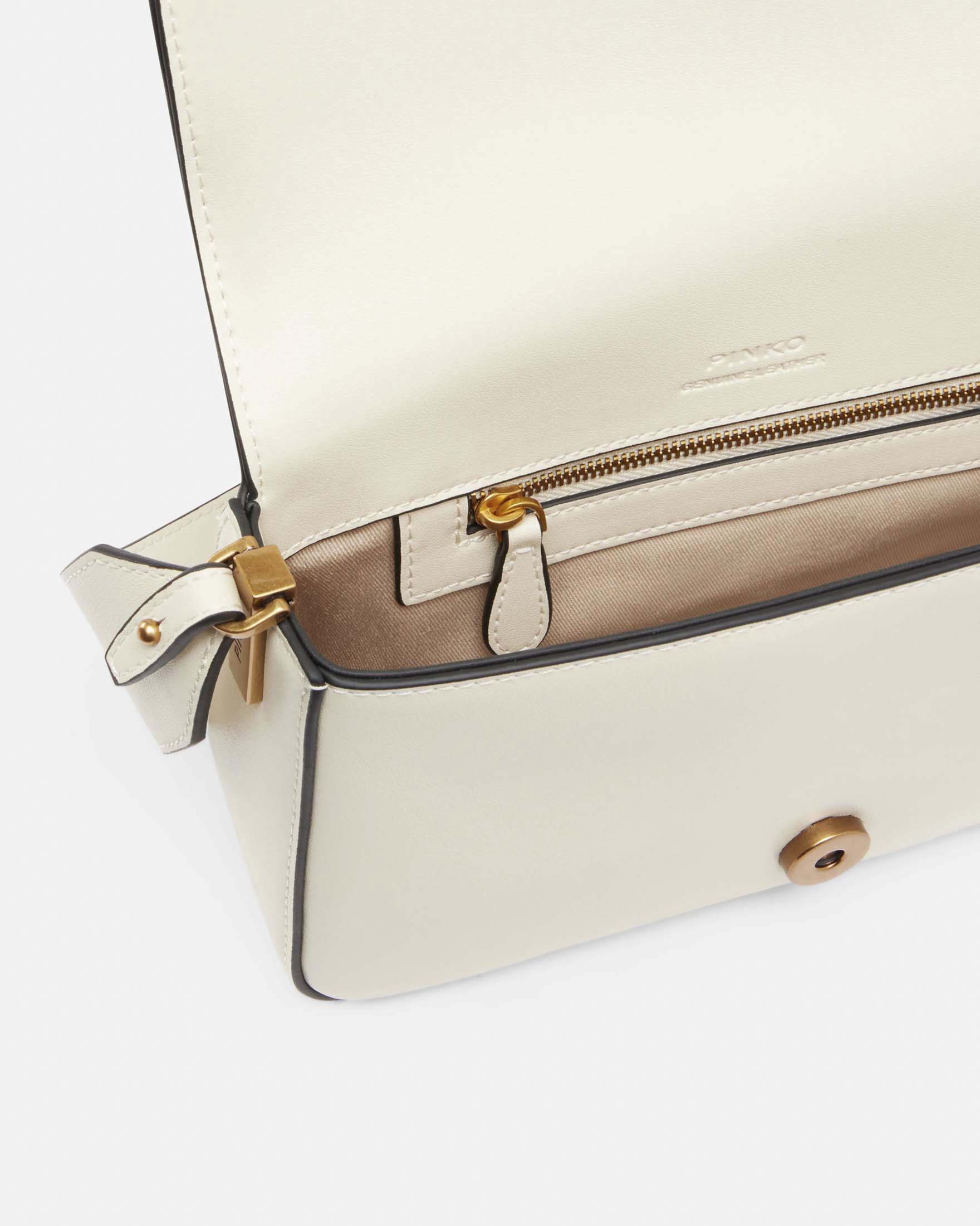 Borsa Mini Love Bag Slouchy Pinko in pelle bianca con tracolla e fibbia Love Birds dorata image