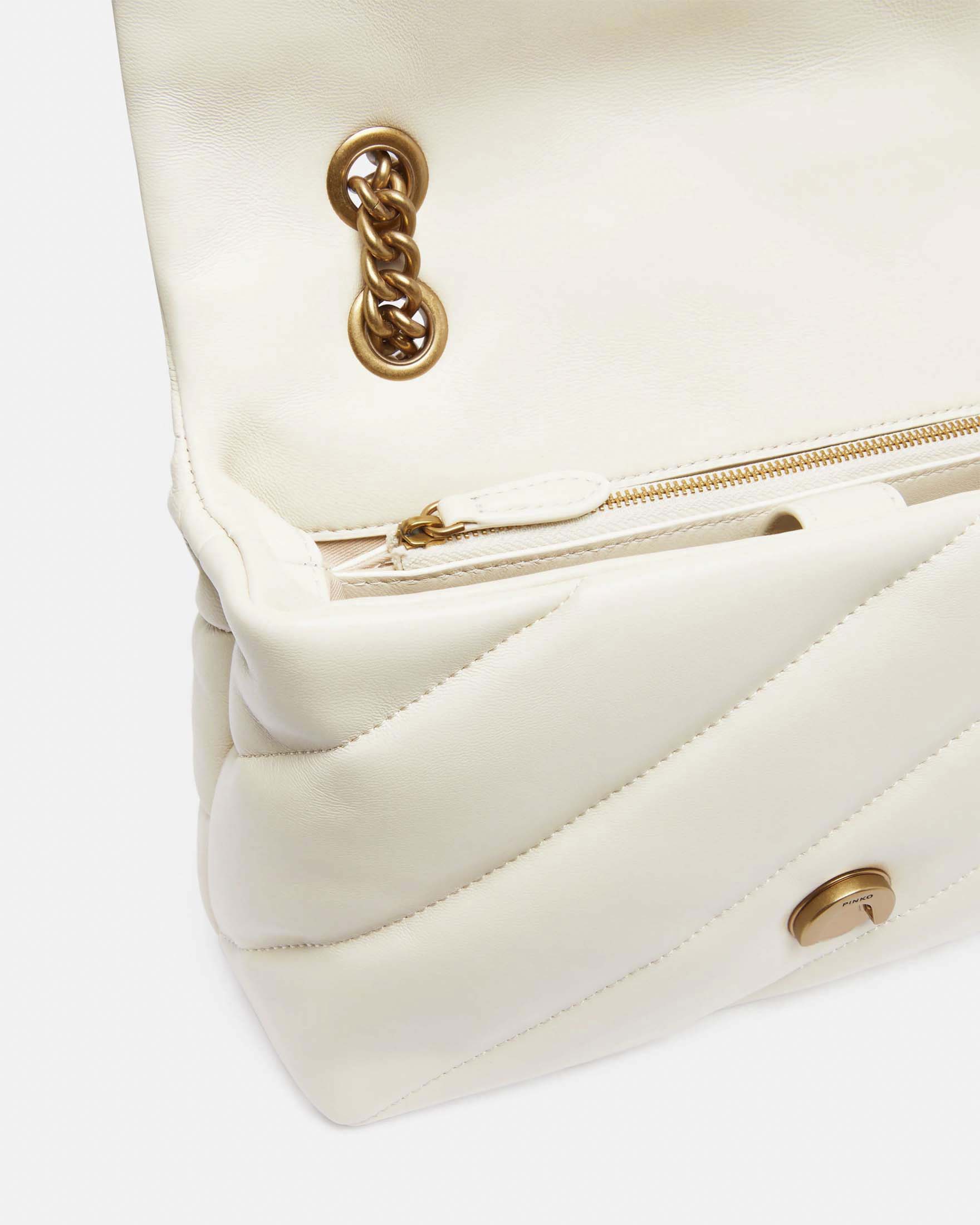 Borsa Classic Love Bag Puff Pinko in pelle bianca con fibbia Love Birds dorata e tracolla image