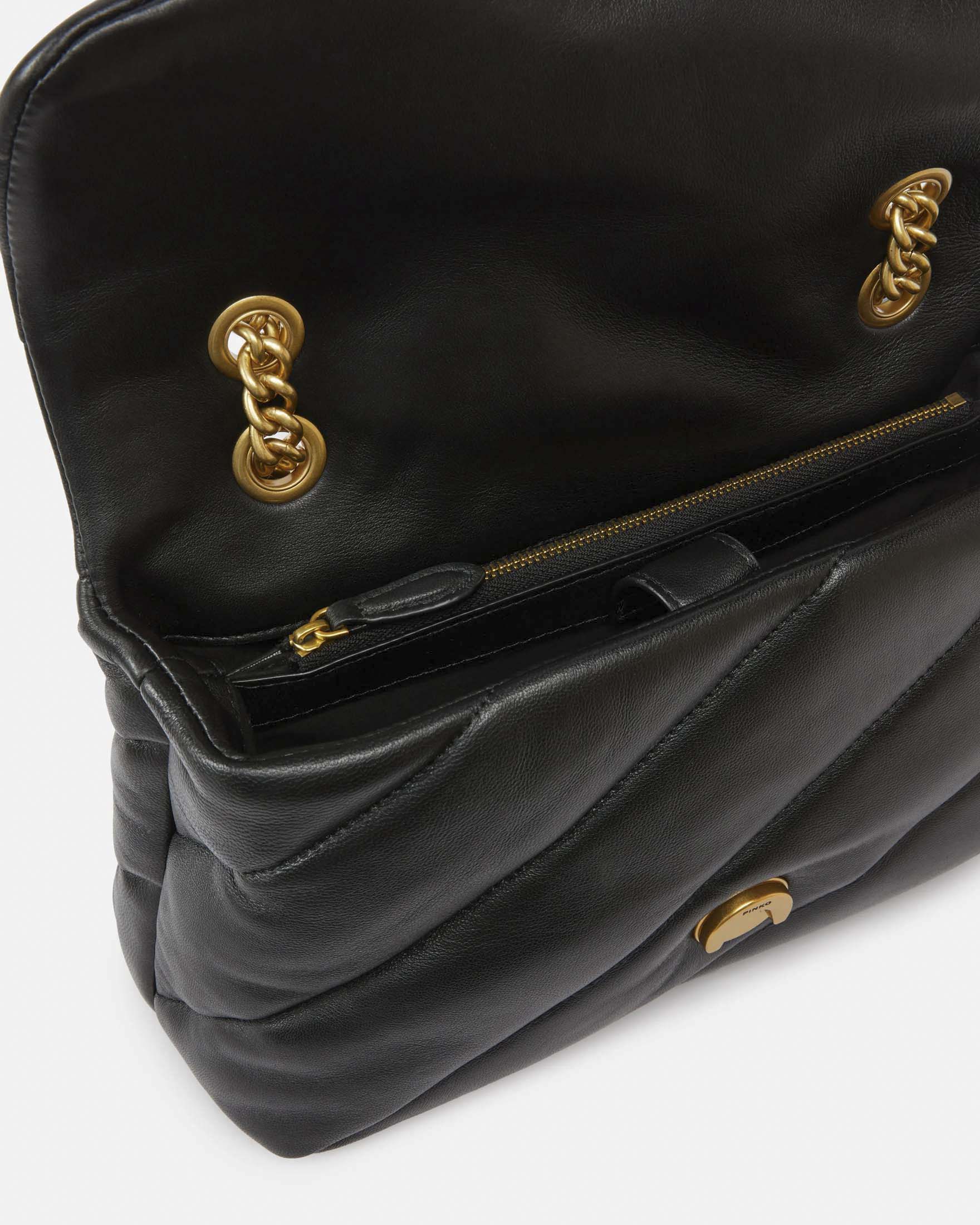 Borsa Classic Love Bag Puff Pinko in pelle nera con fibbia Love Birds dorata e tracolla image