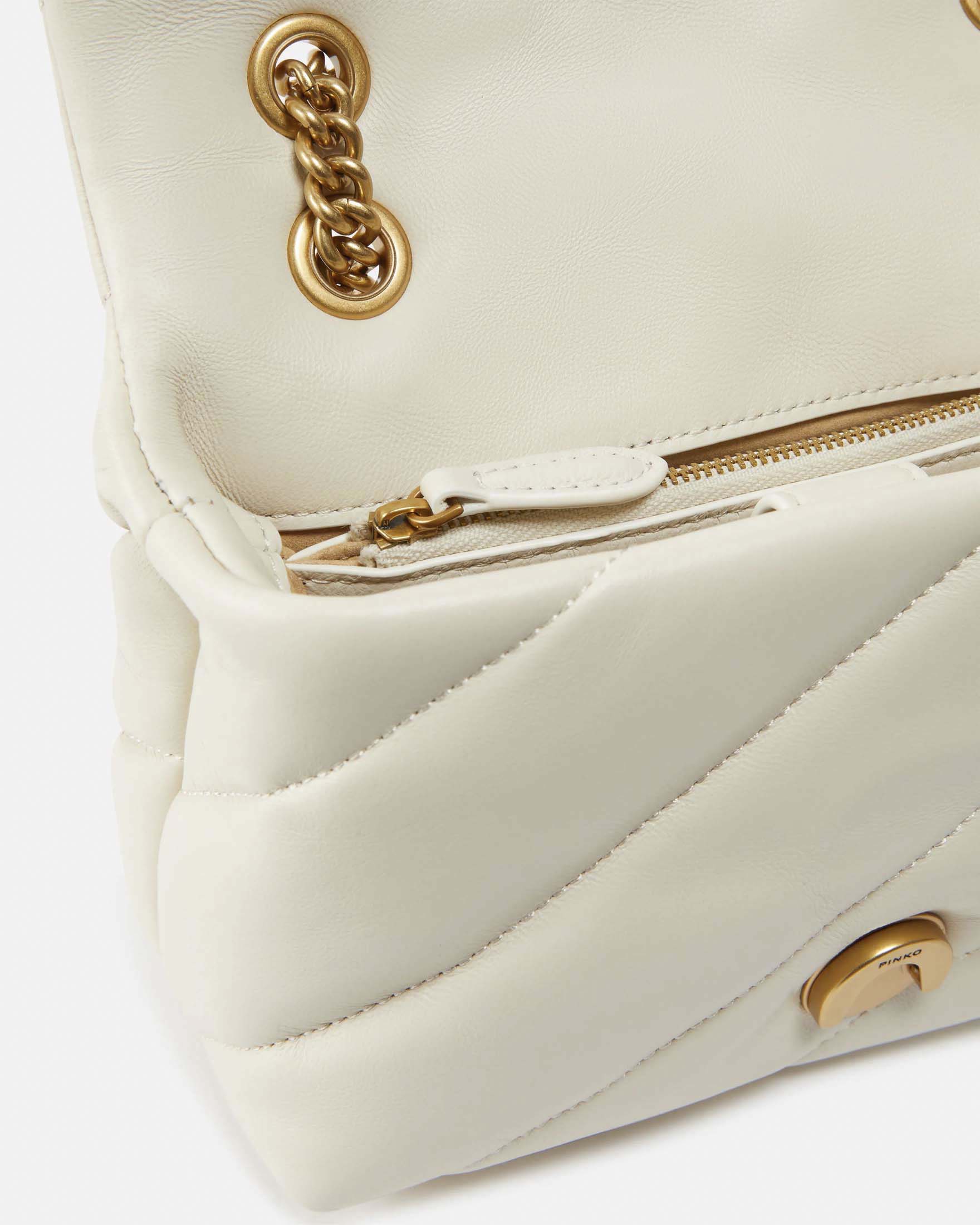 Borsa Mini Love Bag Puff Pinko in pelle bianca con fibbia Love Birds dorata e tracolla image