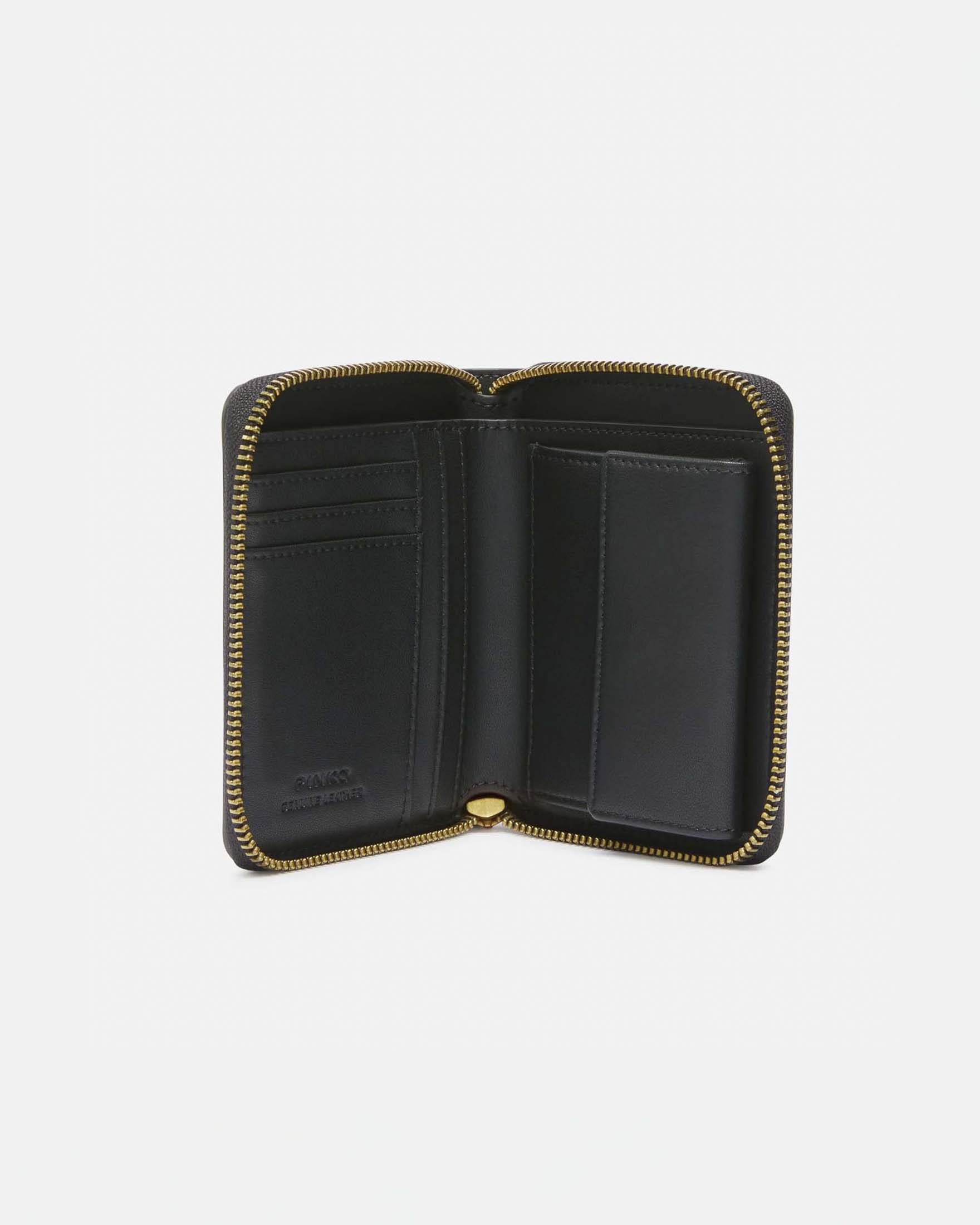 Portafoglio Pinko nero zip-around in pelle liscia con fibbia Love Birds dorata image