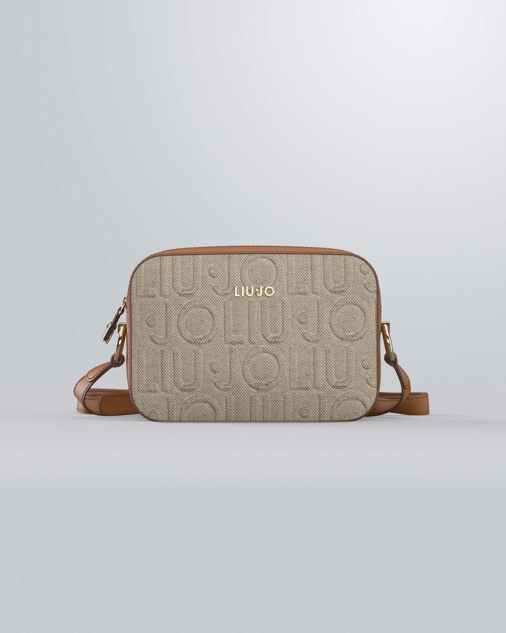 Borsa Liu Jo Accessories color cammello in misto lino e cotone con logo in rilievo