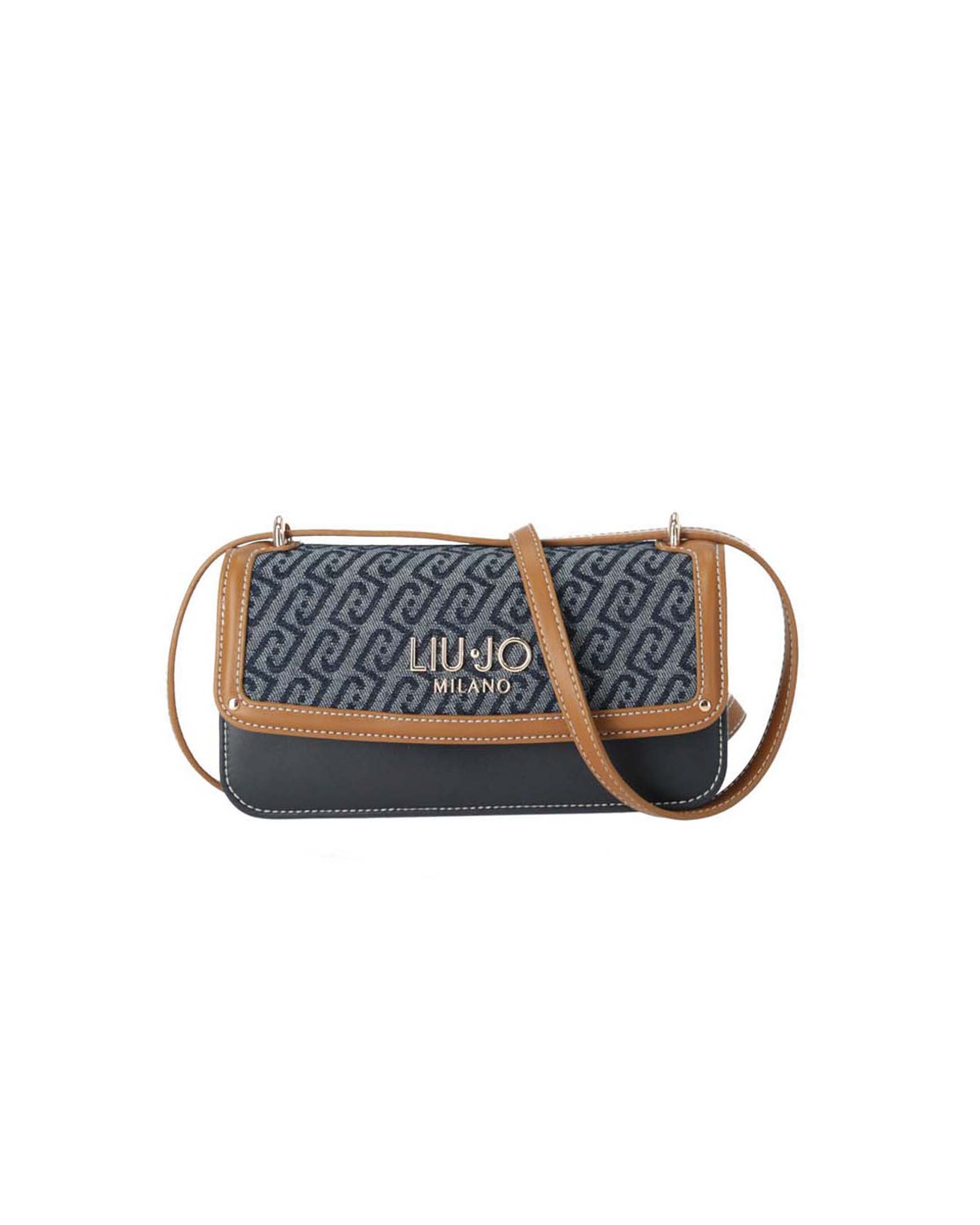Borsa a tracolla Liu Jo Accessories blu in cotone con logo stampato e dettagli cuoio