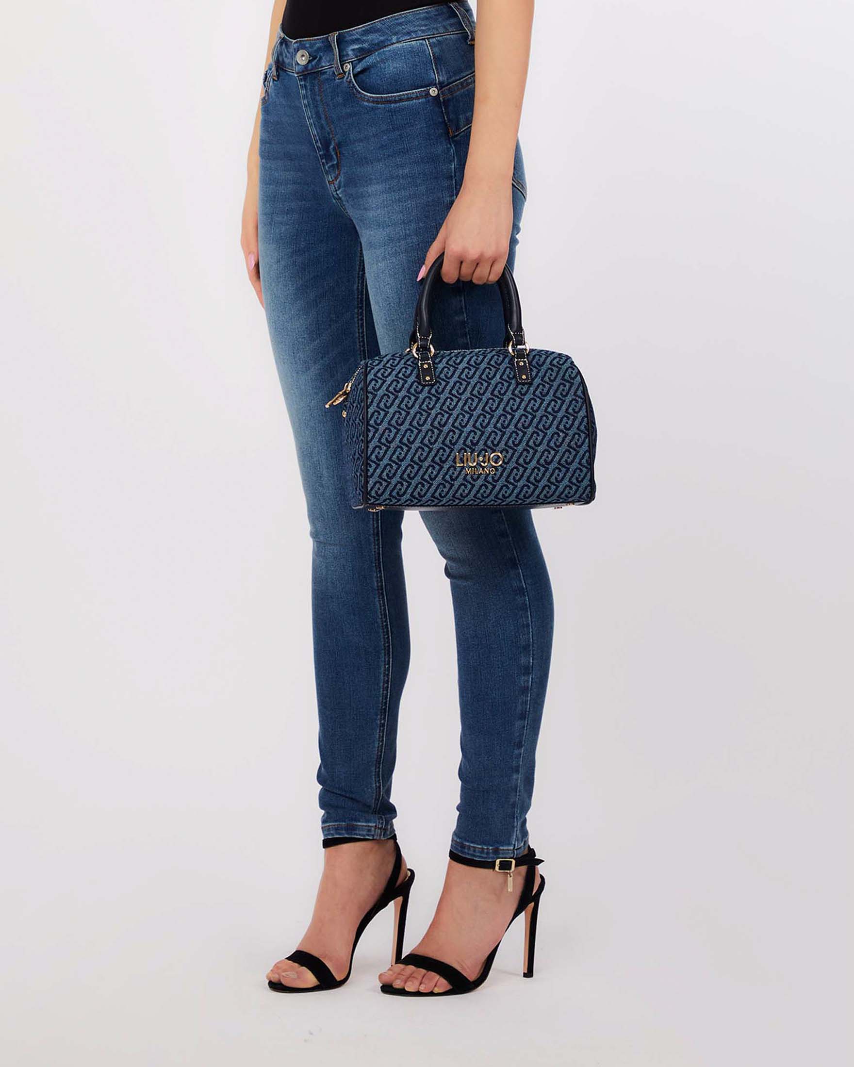 Borsa a bauletto Liu Jo Accessories blu in misto cotone con logo jacquard image