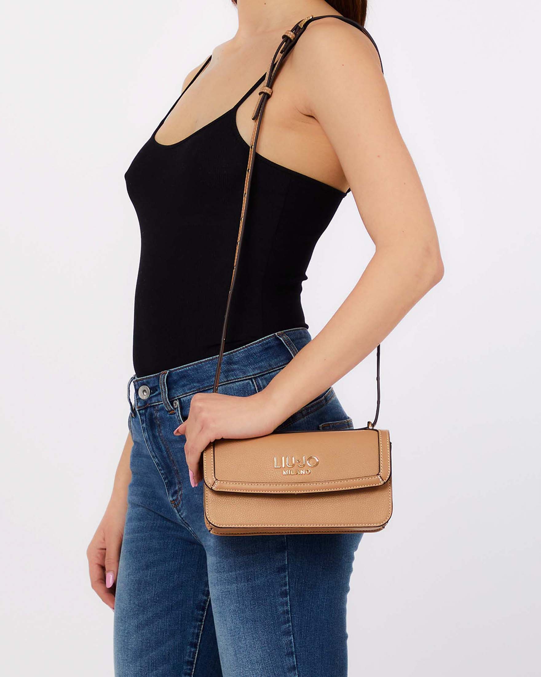 Borsa a tracolla Liu Jo Accessories color cammello con logo applicato image