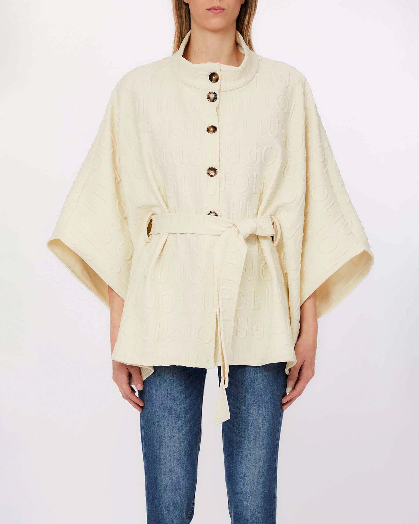 Cappa Liu Jo Accessories color avorio con logo in rilievo e cintura coordinata