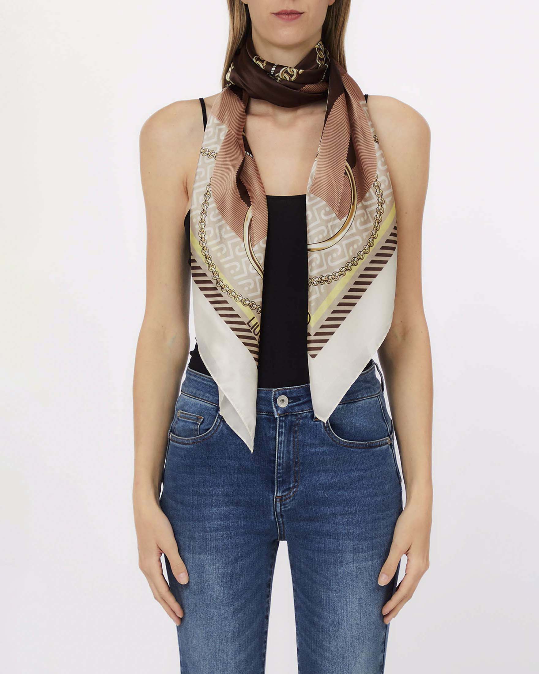 Foulard Liu Jo Accessories marrone in tessuto leggero con stampa catene