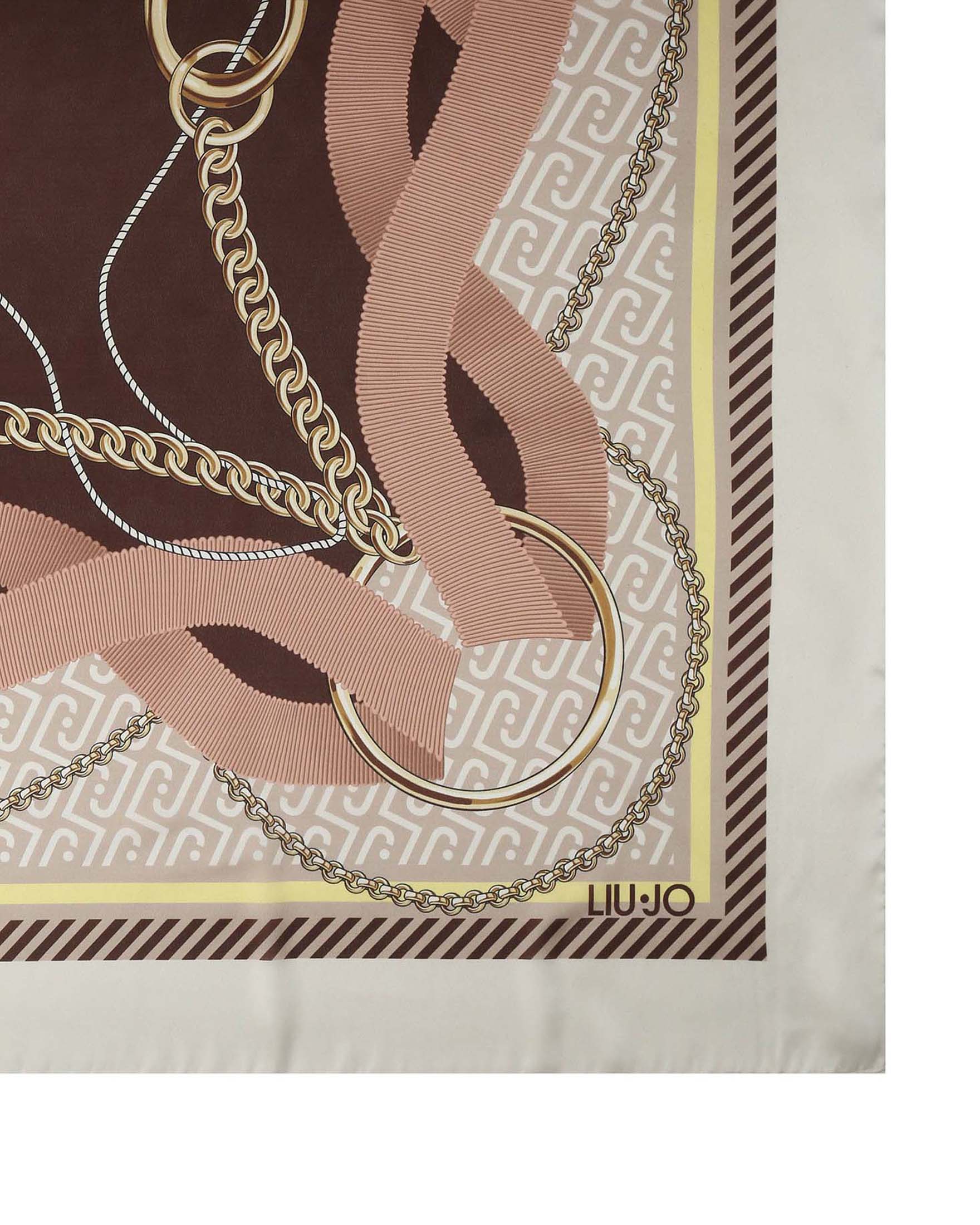 Foulard Liu Jo Accessories marrone in tessuto leggero con stampa catene image