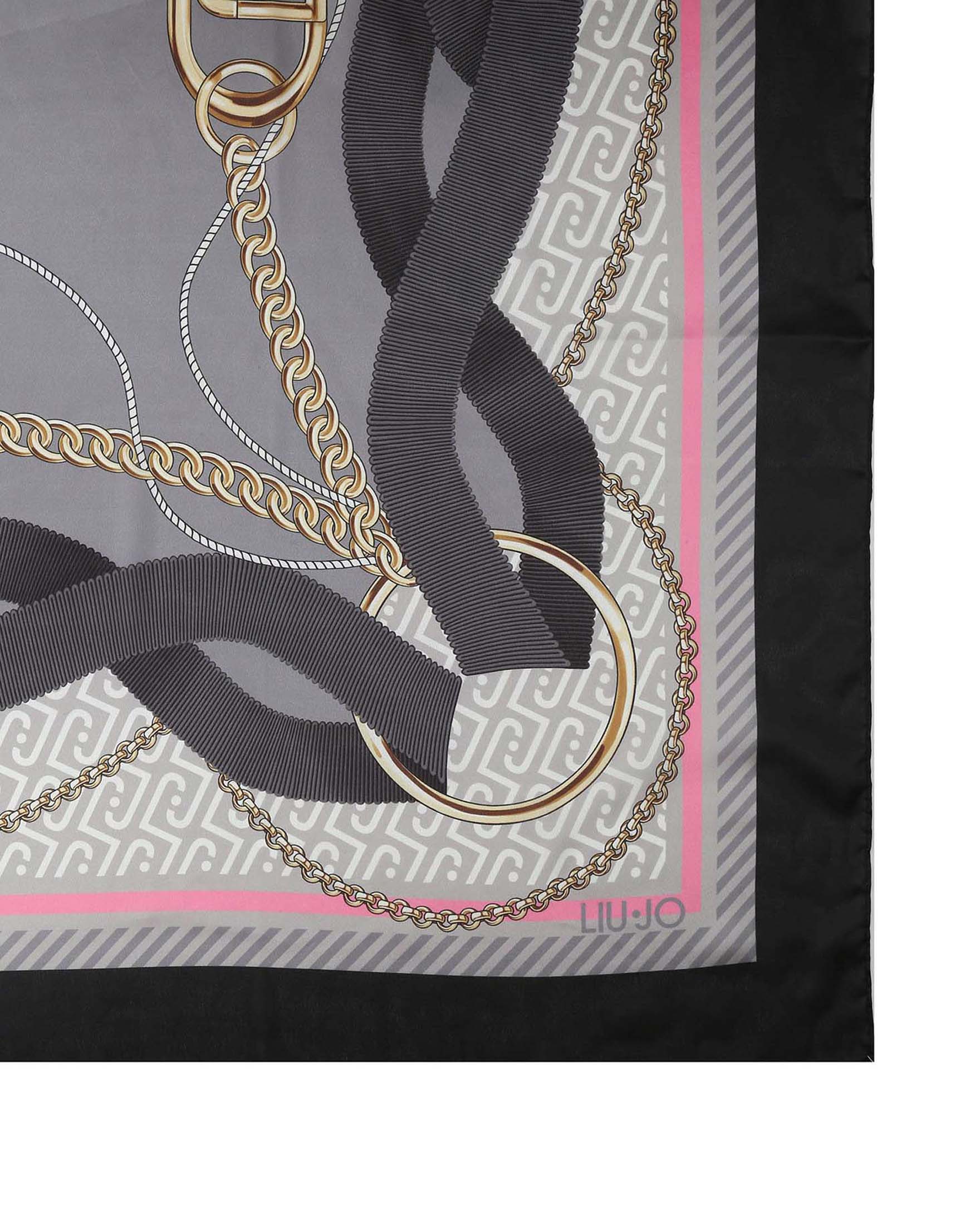Foulard Liu Jo Accessories nero in tessuto leggero con stampa catene e nastri image