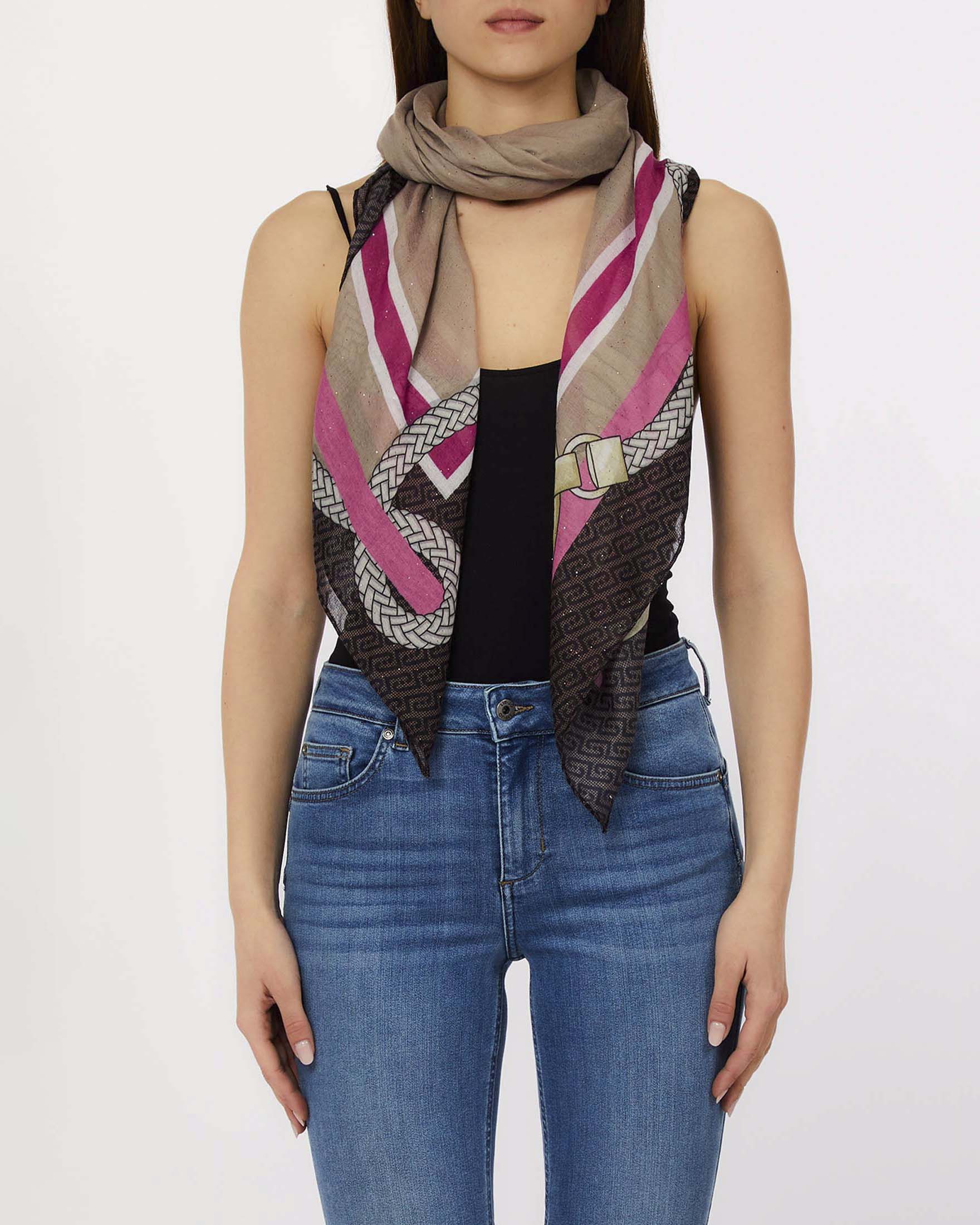 Sciarpa Liu Jo Accessories marrone in tessuto con stampa catene e logo