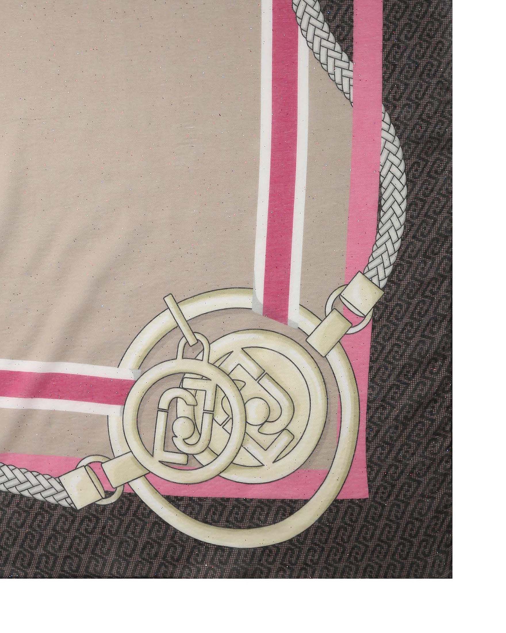 Sciarpa Liu Jo Accessories marrone in tessuto con stampa catene e logo image