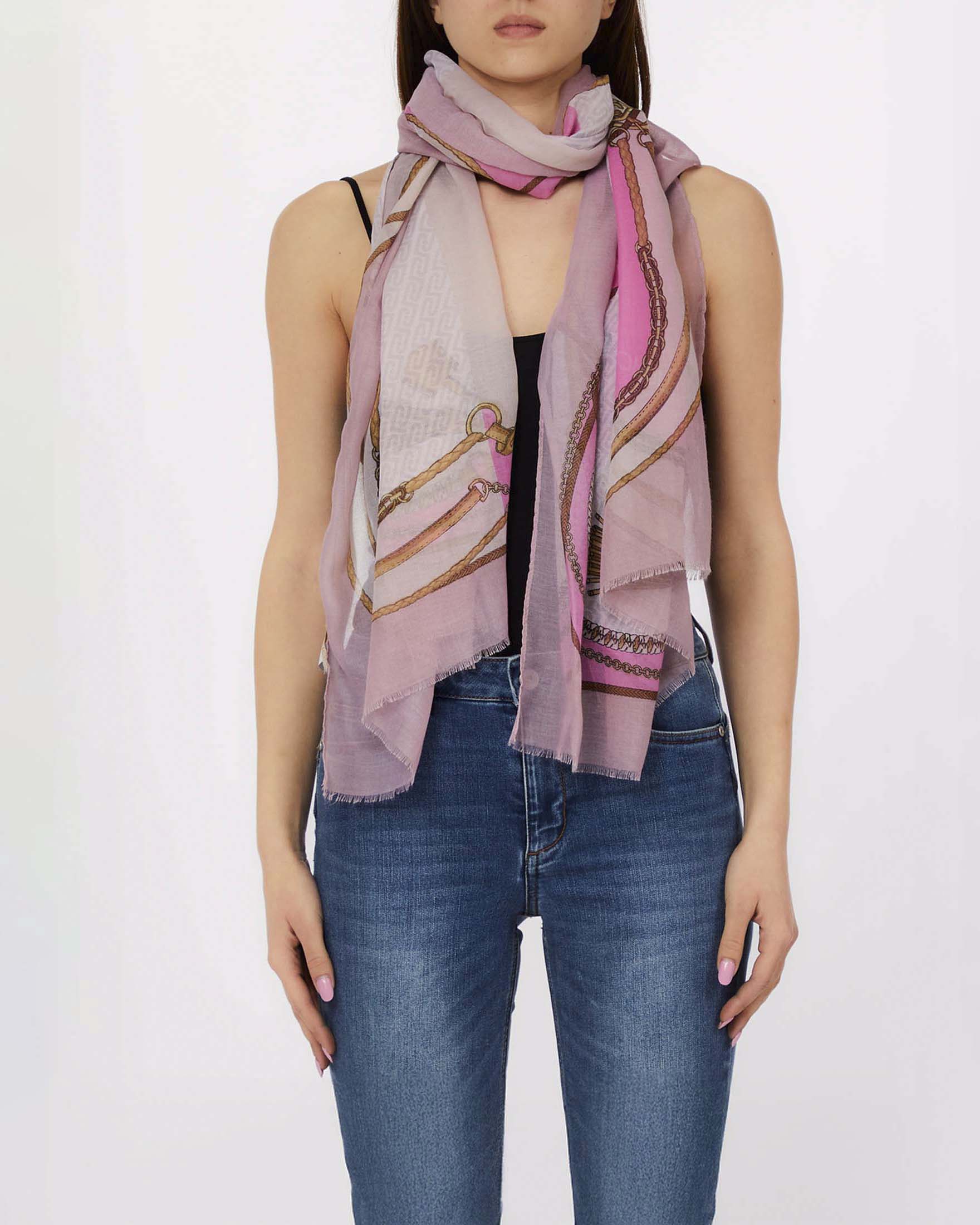 Sciarpa Liu Jo Accessories rosa in tessuto con stampa catene e monogramma