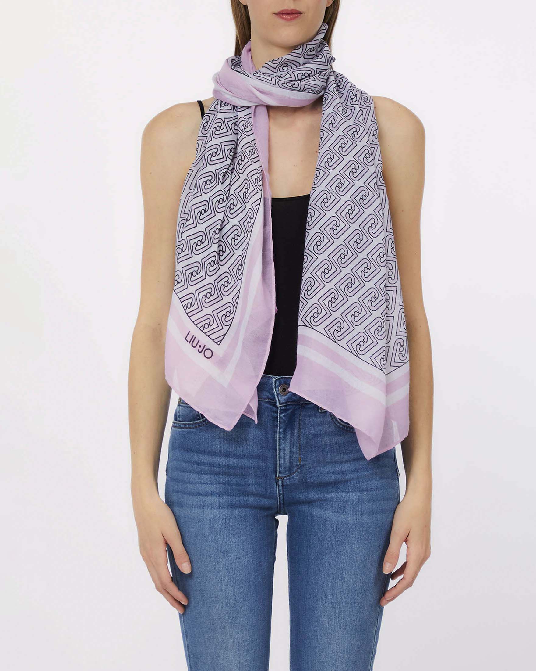 Sciarpa Liu Jo Accessories rosa in tessuto leggero con stampa logo allover