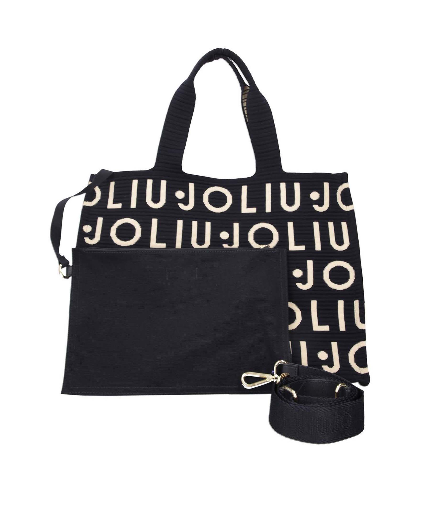 Borsa shopper Liu Jo Accessories blu con logo ricamato all over in tessuto