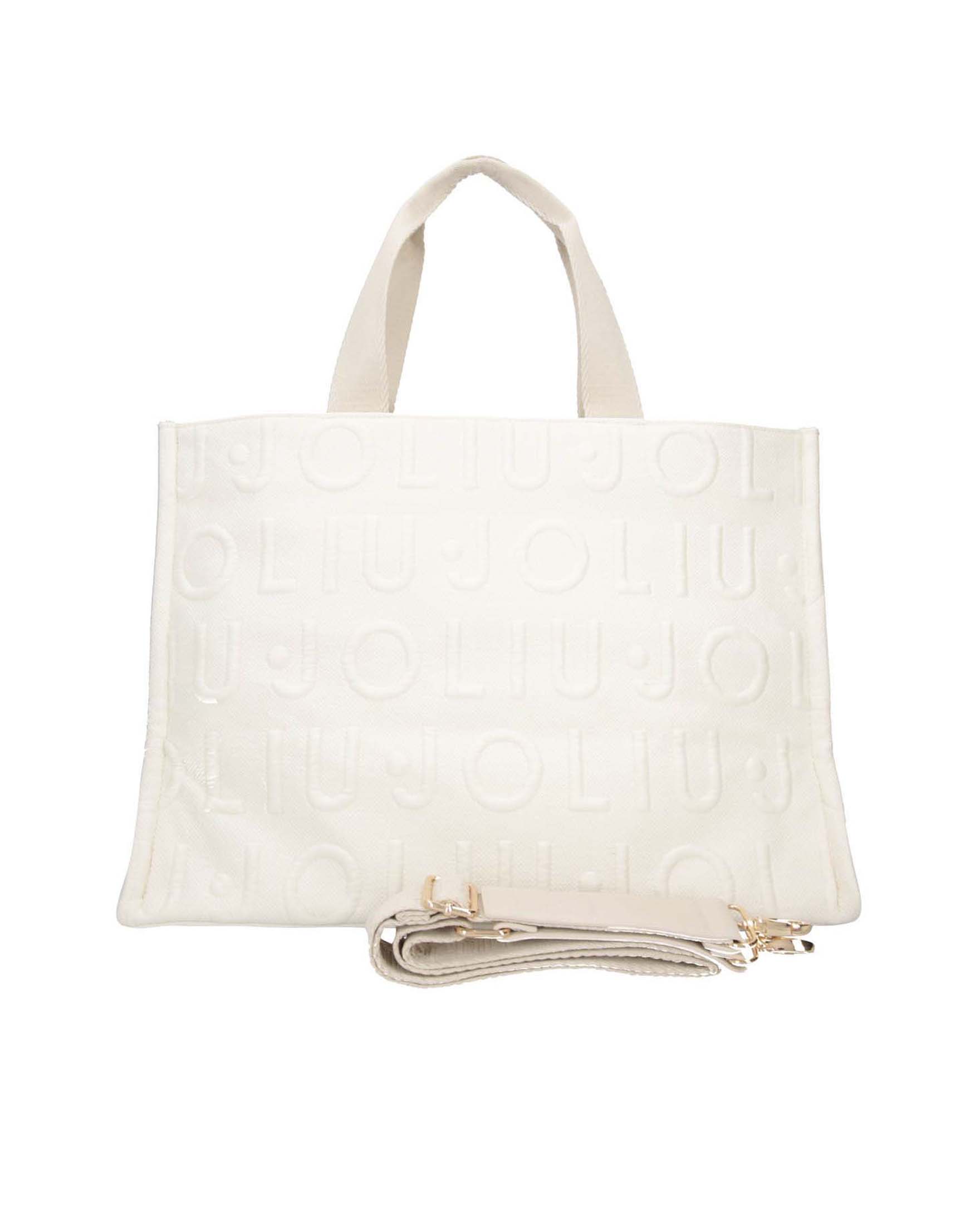 Borsa Liu Jo Accessories color avorio in tessuto con logo in rilievo