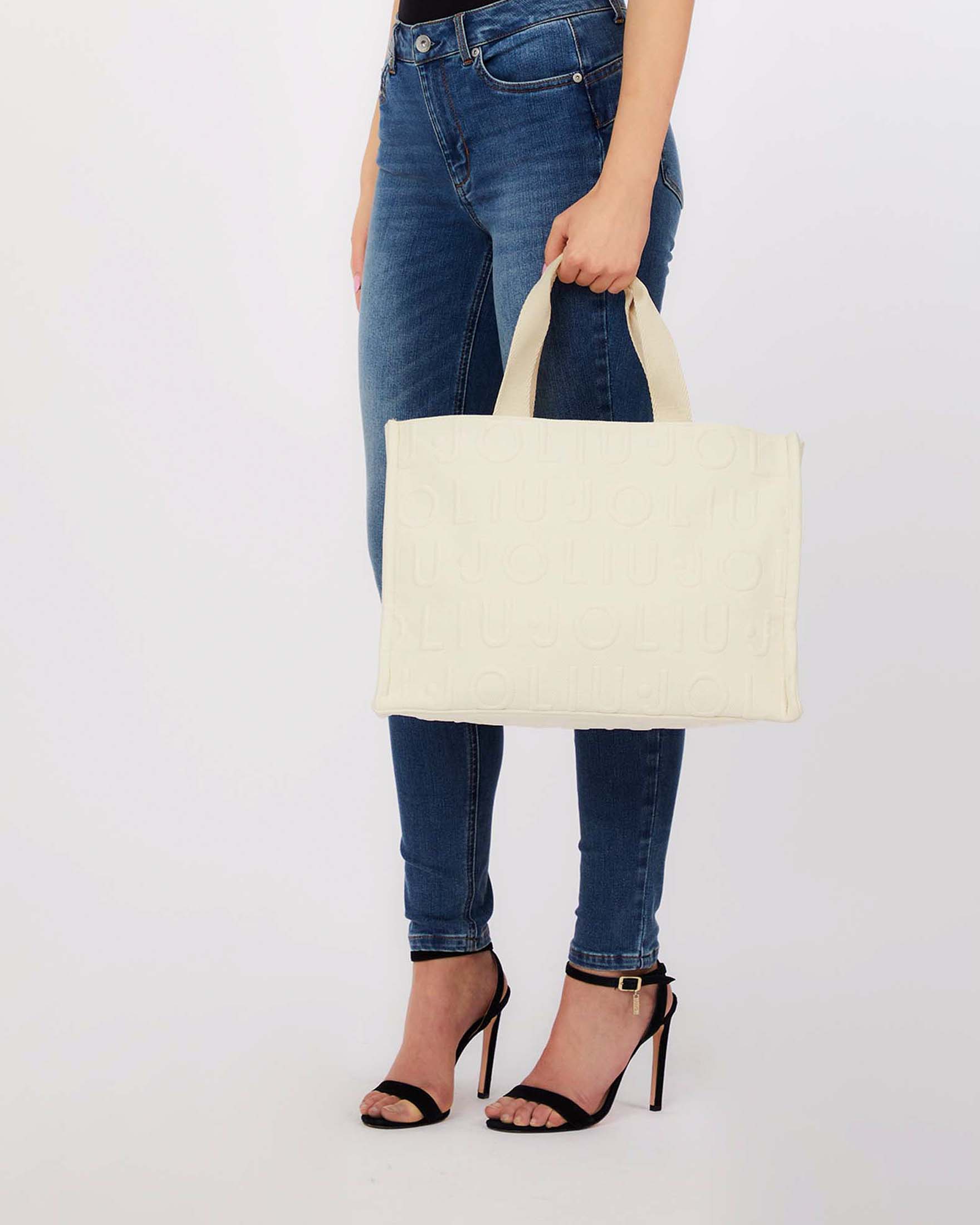 Borsa Liu Jo Accessories color avorio in tessuto con logo in rilievo image