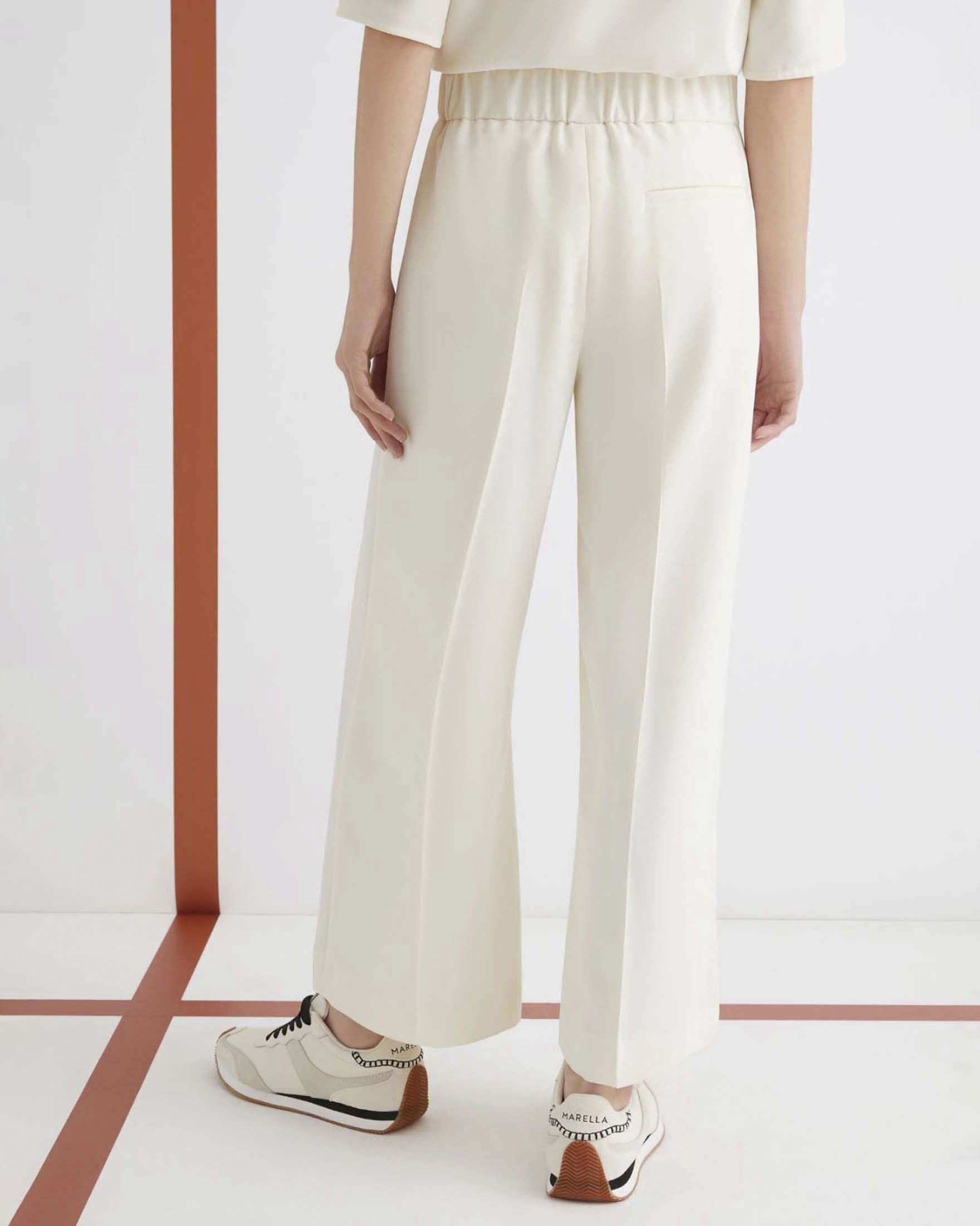 Pantalone dritto bianco Marella Art. 365 in crêpe envers satin con bande