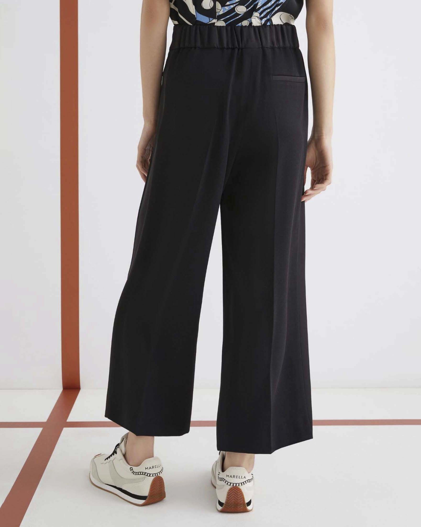Pantalone dritto nero Marella Art. 365 in crêpe envers satin con bande