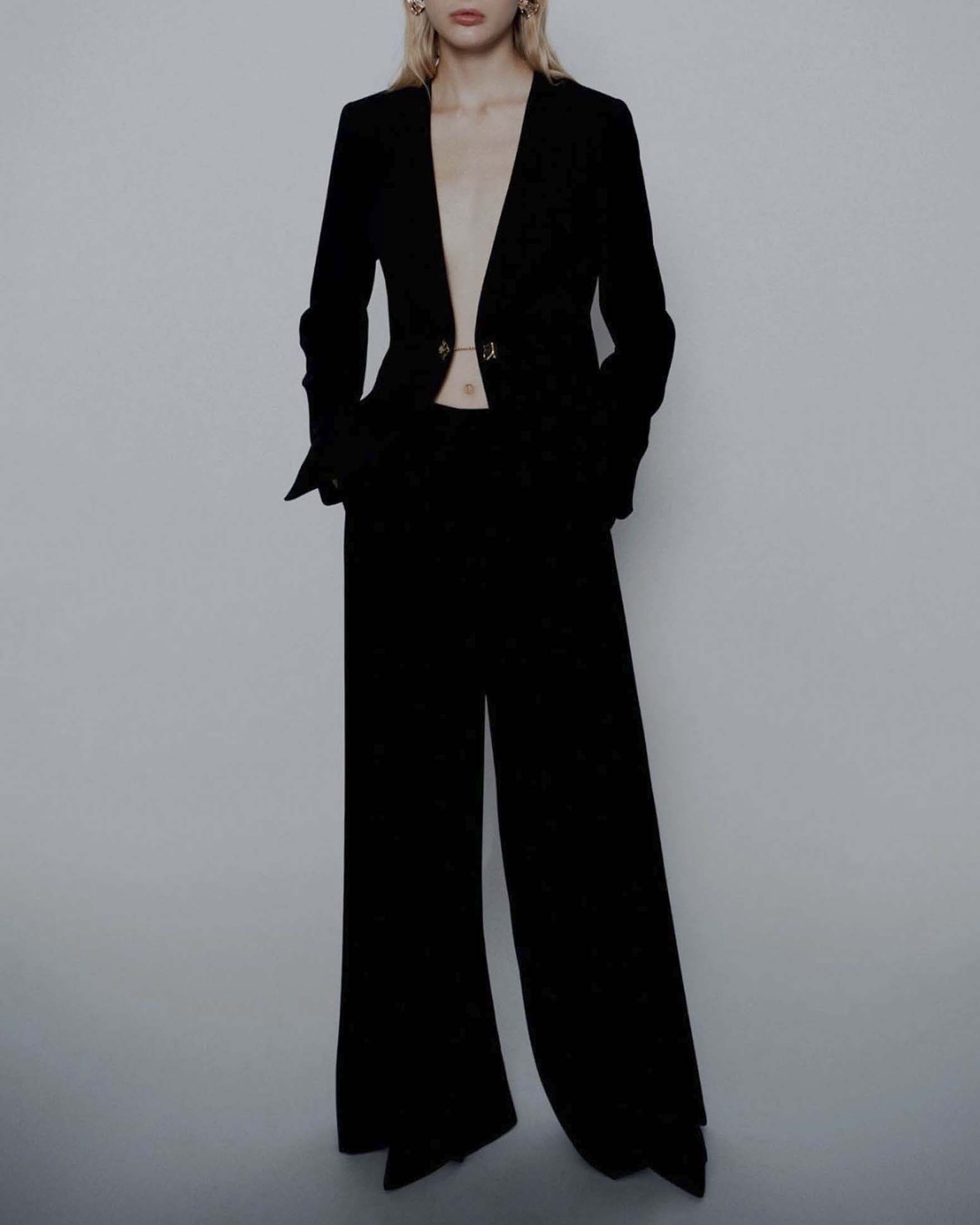 Pantalone ampio nero Marella Art. 365 in crêpe envers satin