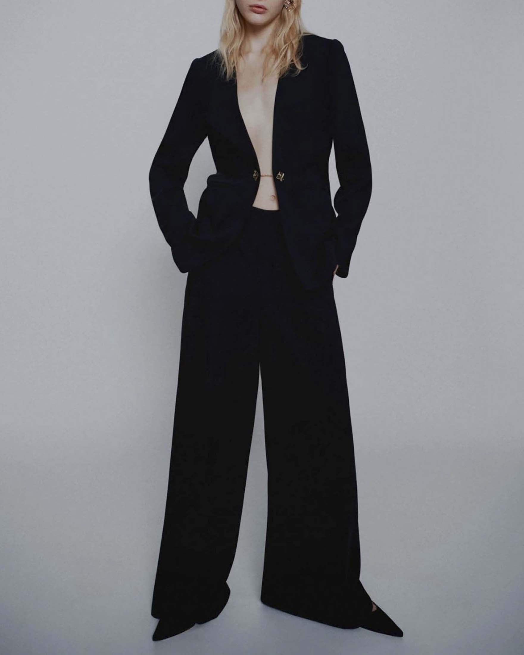 Pantalone ampio nero Marella Art. 365 in crêpe envers satin image