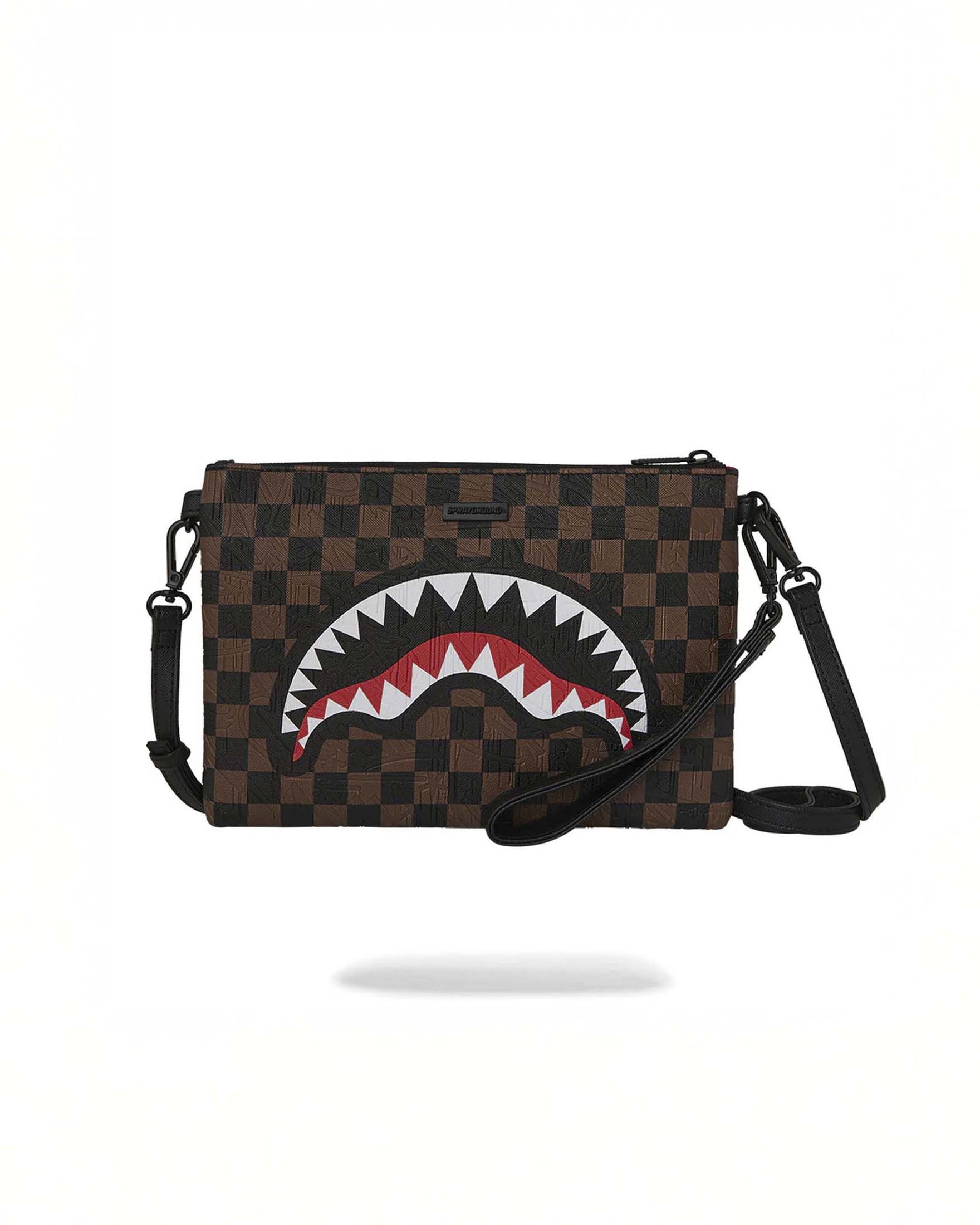 Pochette Sprayground Check 2 Emboss in similpelle con motivo a scacchi neri e marroni
