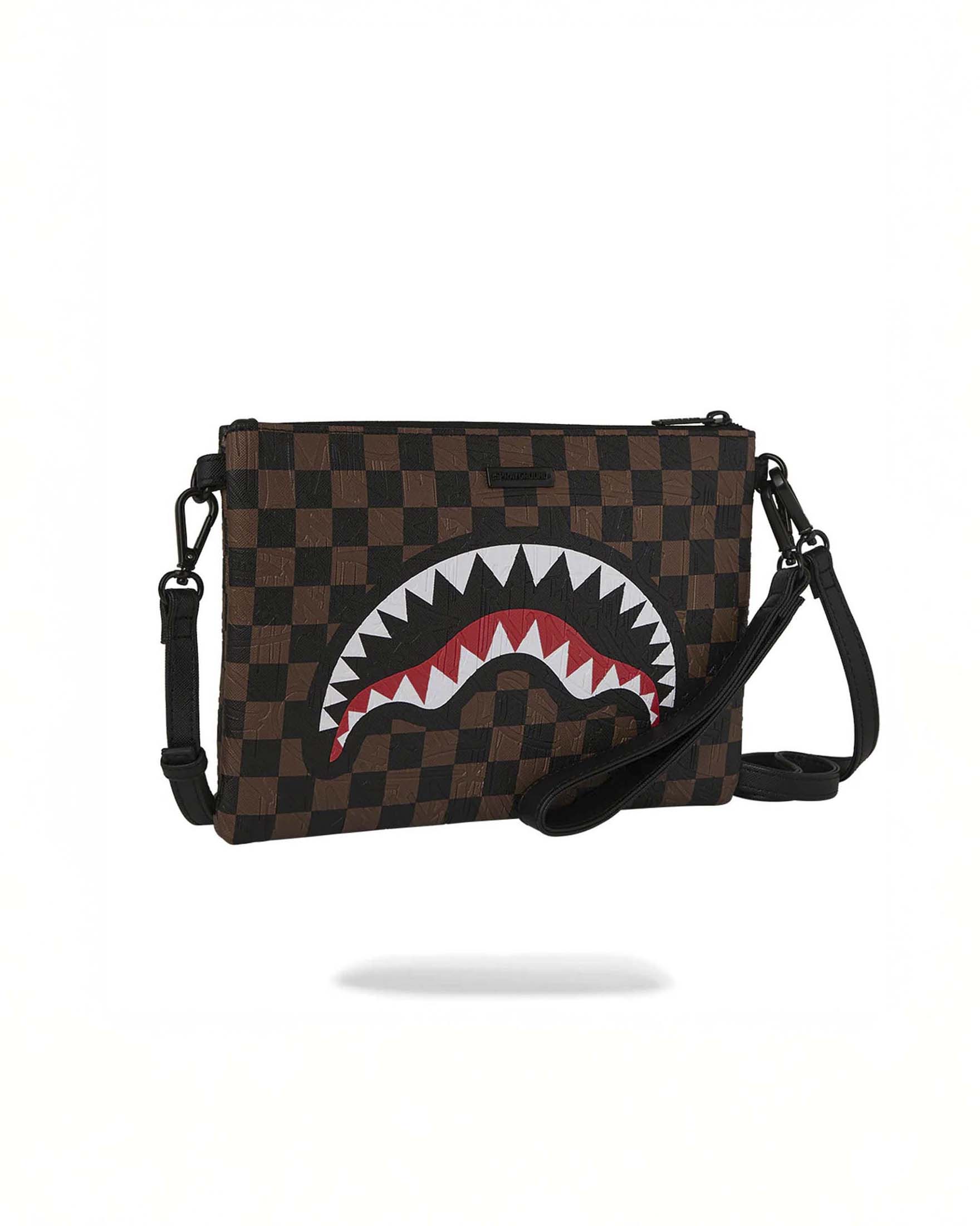 Pochette Sprayground Check 2 Emboss in similpelle con motivo a scacchi neri e marroni image