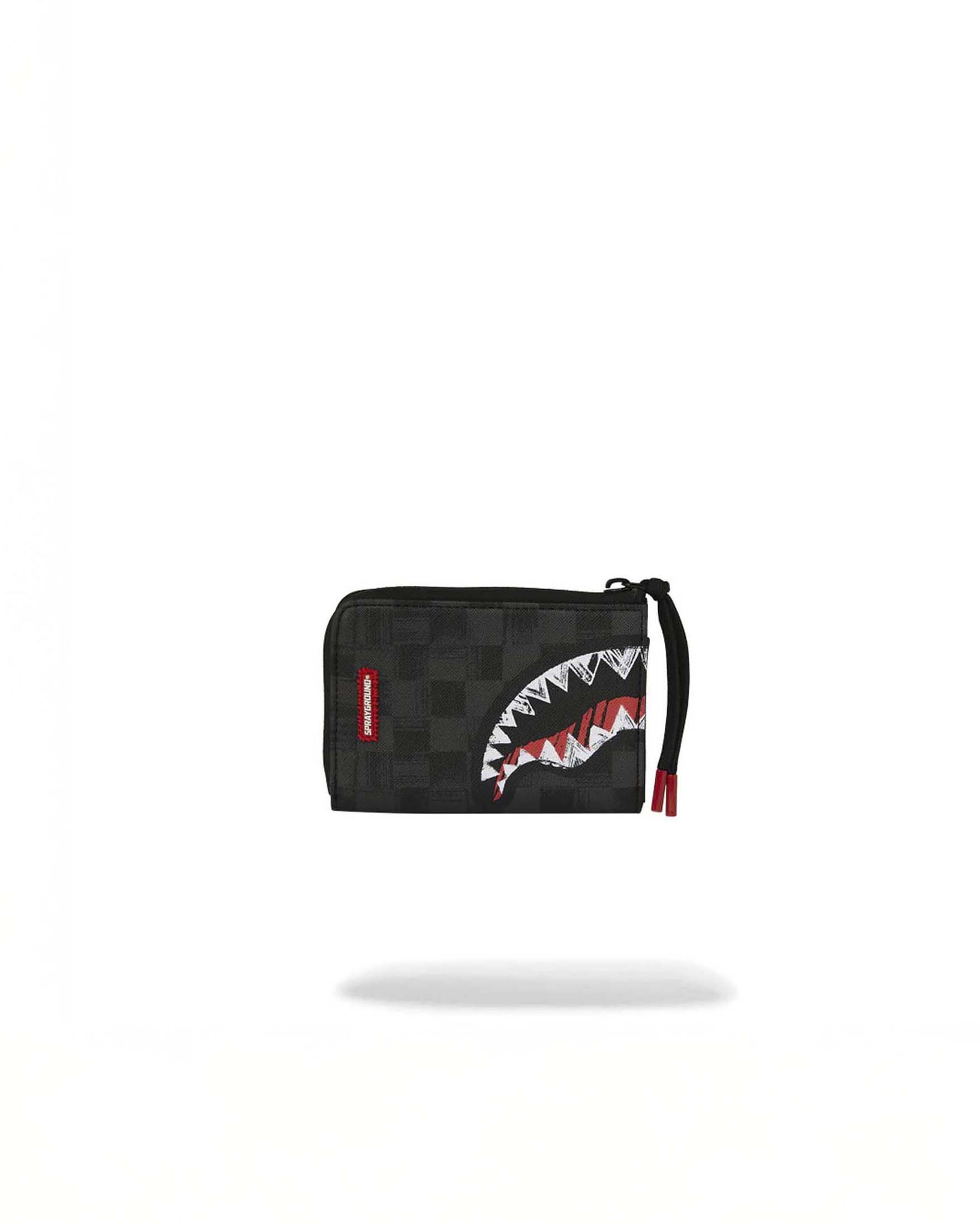 Portafoglio Sprayground Scribble Shark in similpelle con motivo a scacchi neri e grigi
