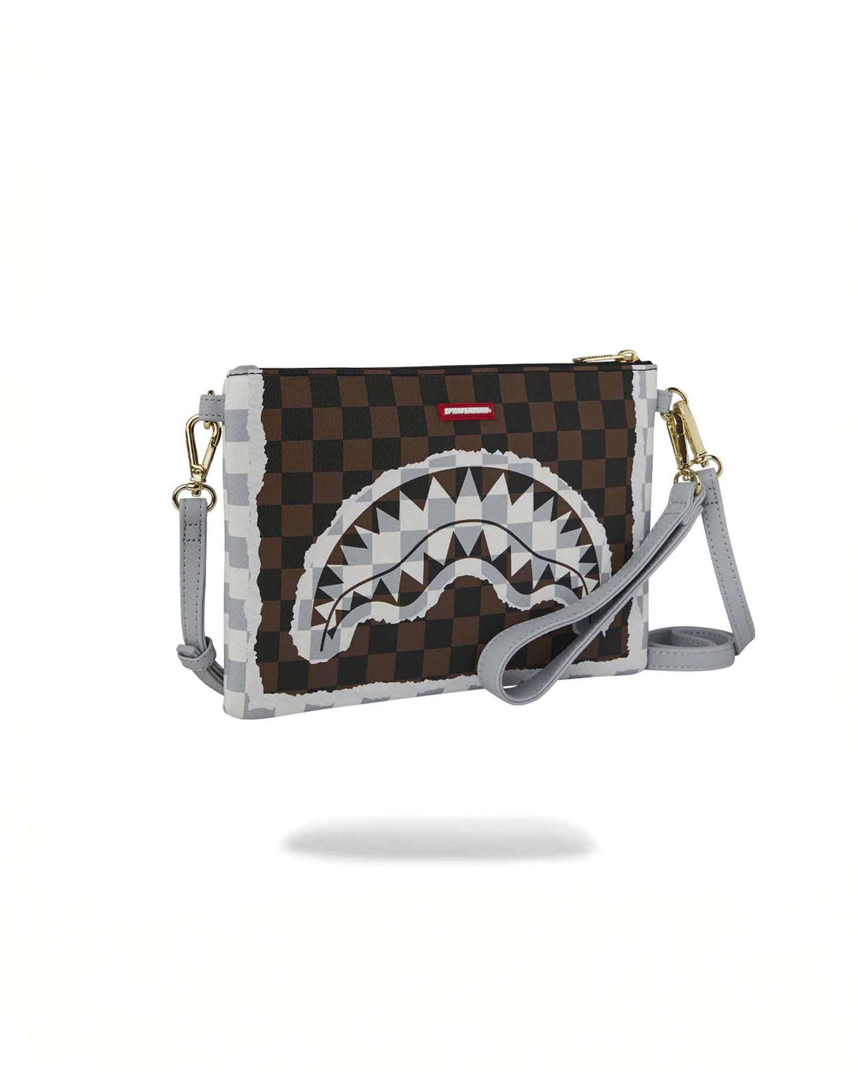 Pochette Sprayground Cream and Brown Tear Check in similpelle con motivo a scacchi marroni e neri image