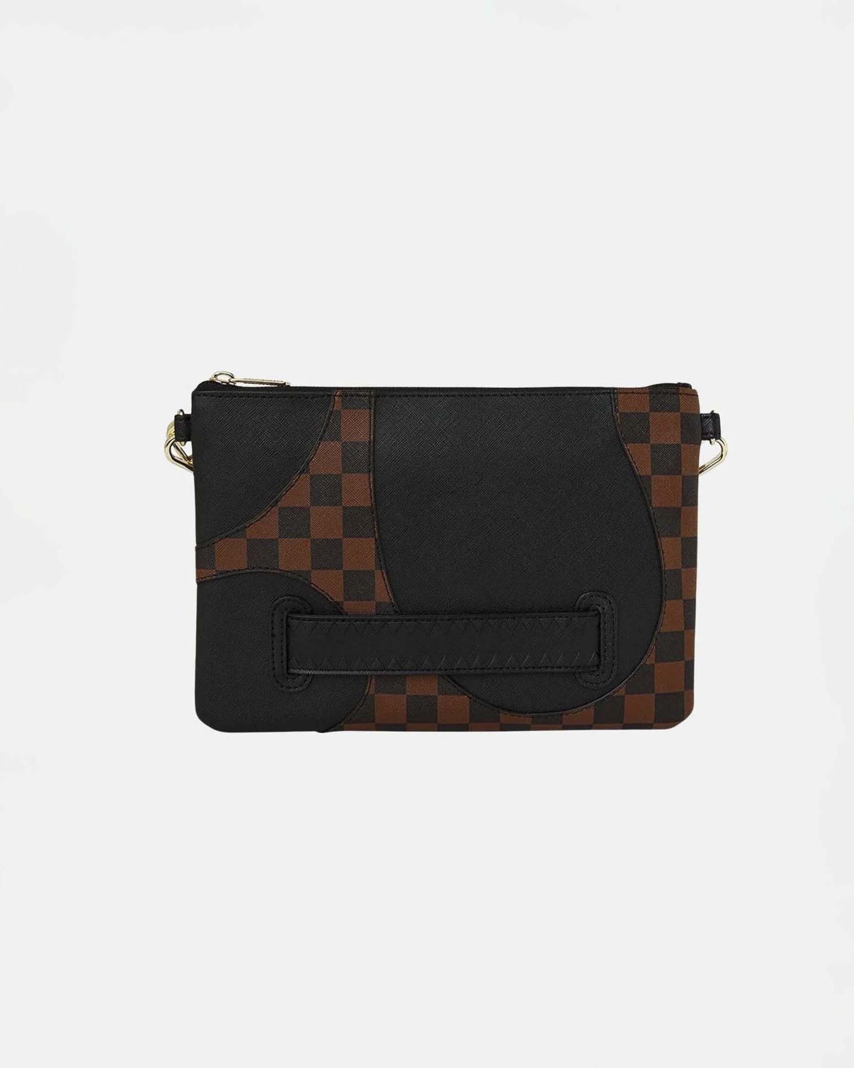 Pochette Sprayground Jetstream Brown in similpelle con dettaglio a scacchi marroni e neri image
