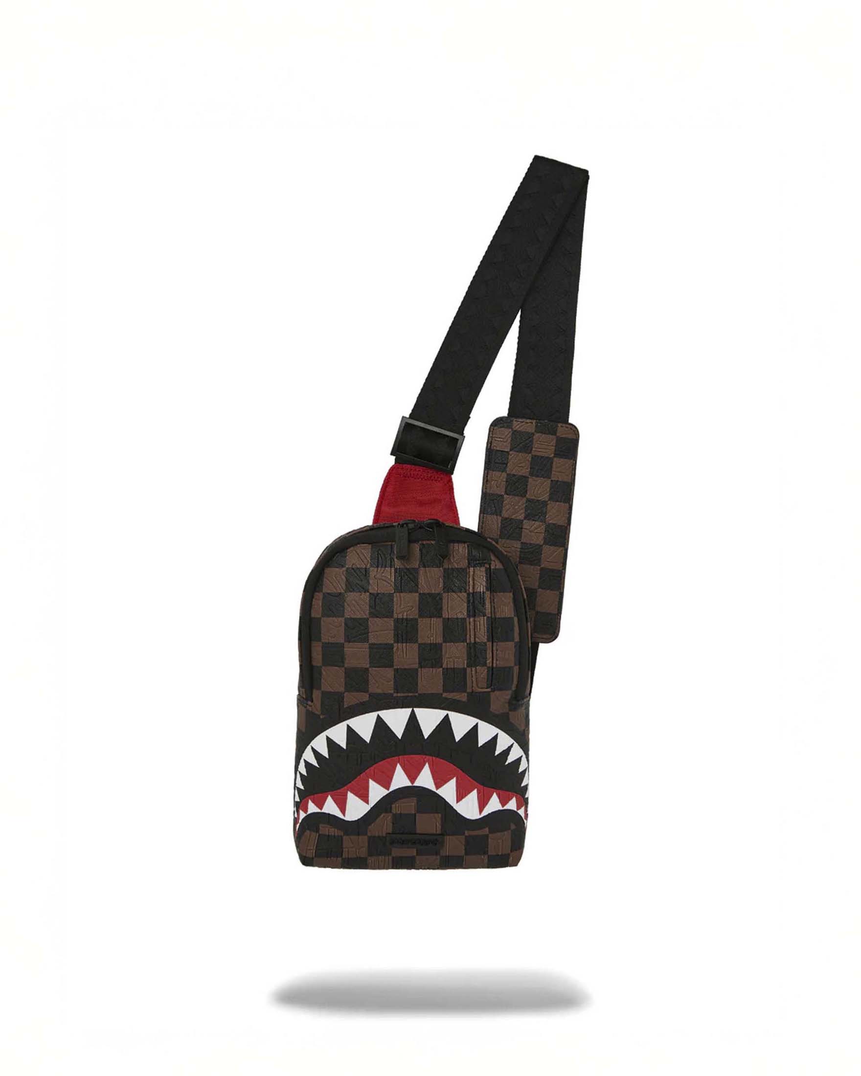 Borsetta a tracolla Sprayground Check 2 Emboss in similpelle con motivo a scacchi neri e marroni e fauci di squalo