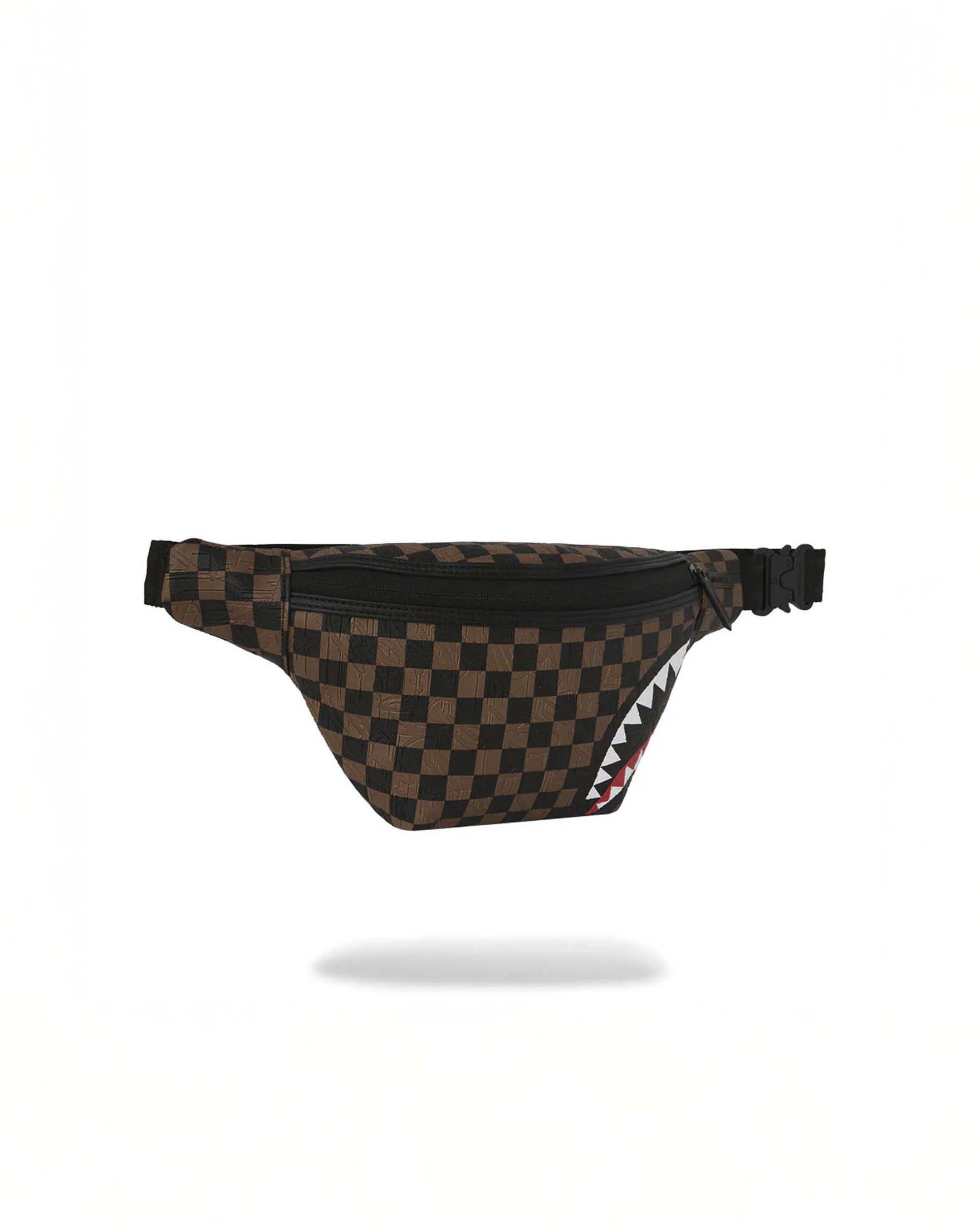 Marsupio Check 2 Emboss in similpelle con motivo a scacchi neri e marroni e fauci di squalo image