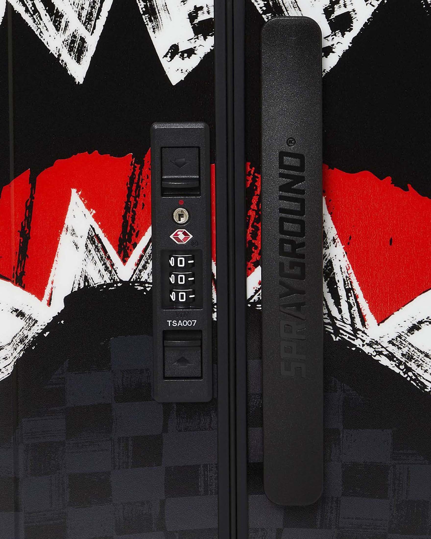 Trolley Sprayground Scribble Shark Carry-on luggage con motivo a scacchi neri e grigi image