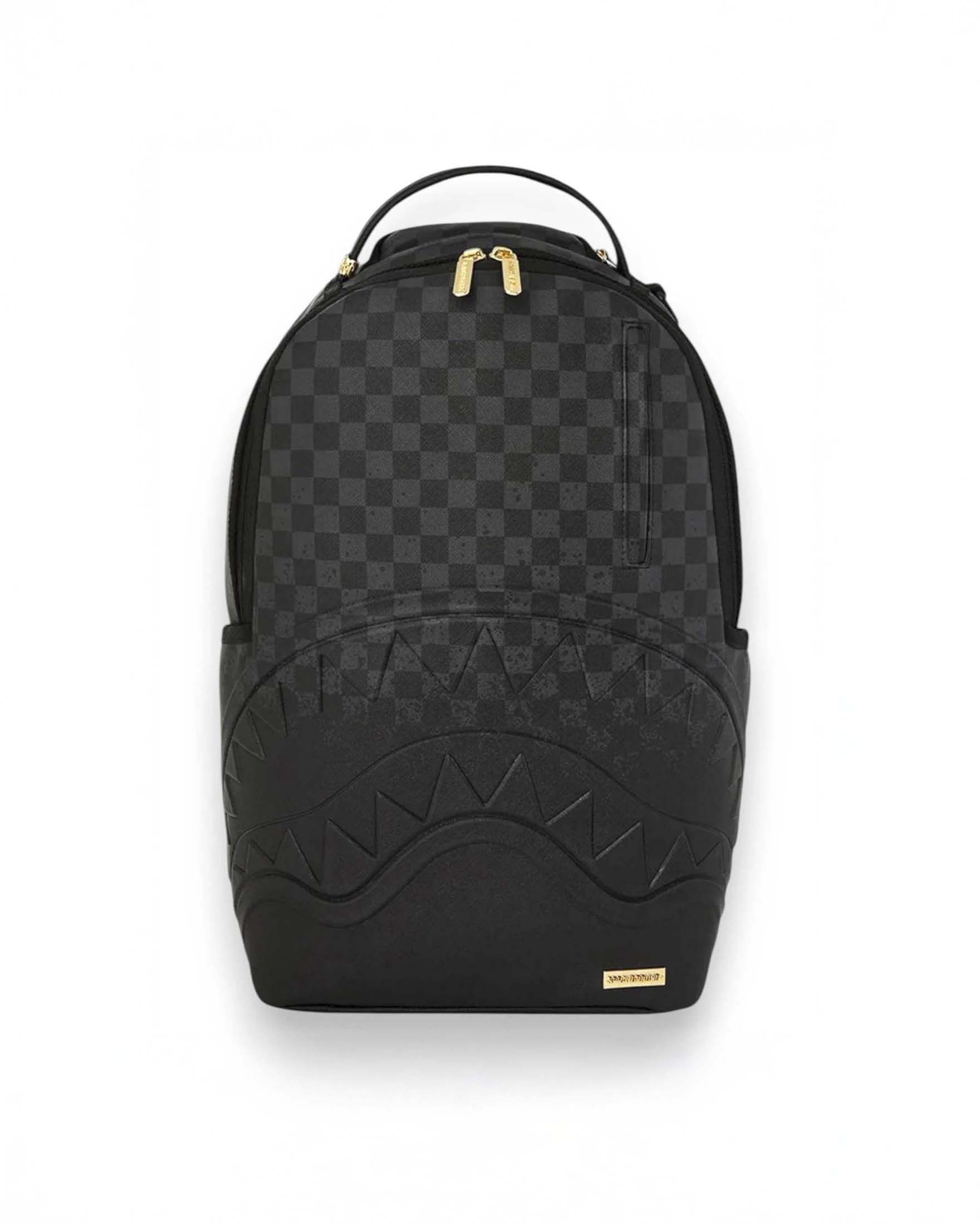 Zaino Sprayground Spritz Black in similpelle con motivo a scacchi neri e fauci tono su tono