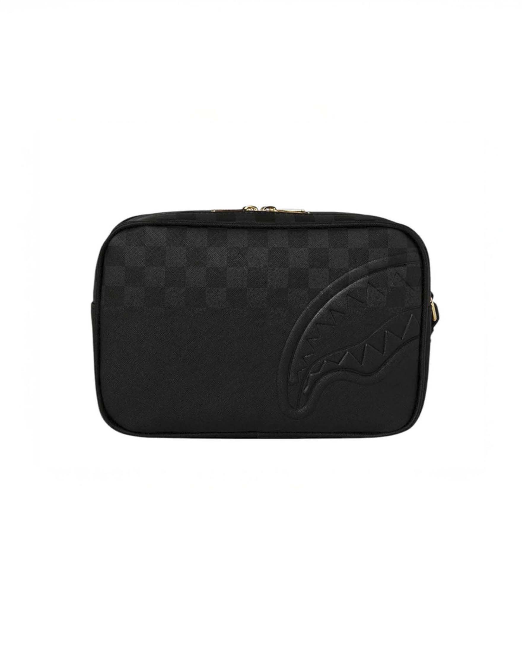 Beauty case Spritz Black in similpelle con motivo a scacchi neri e grigi e fauci di squalo tono su tono image