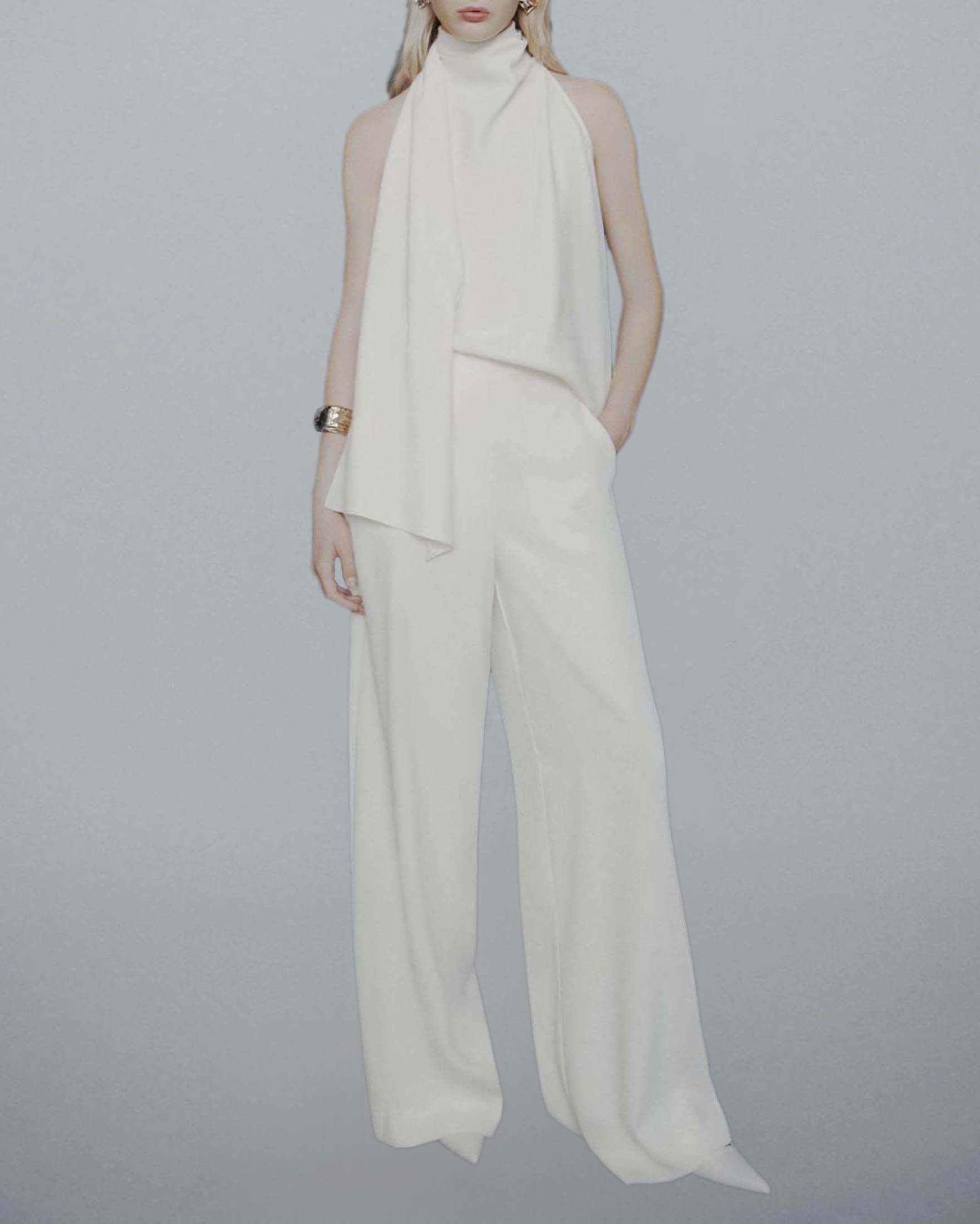 Pantalone ampio bianco Marella Art. 365 in crêpe envers satin