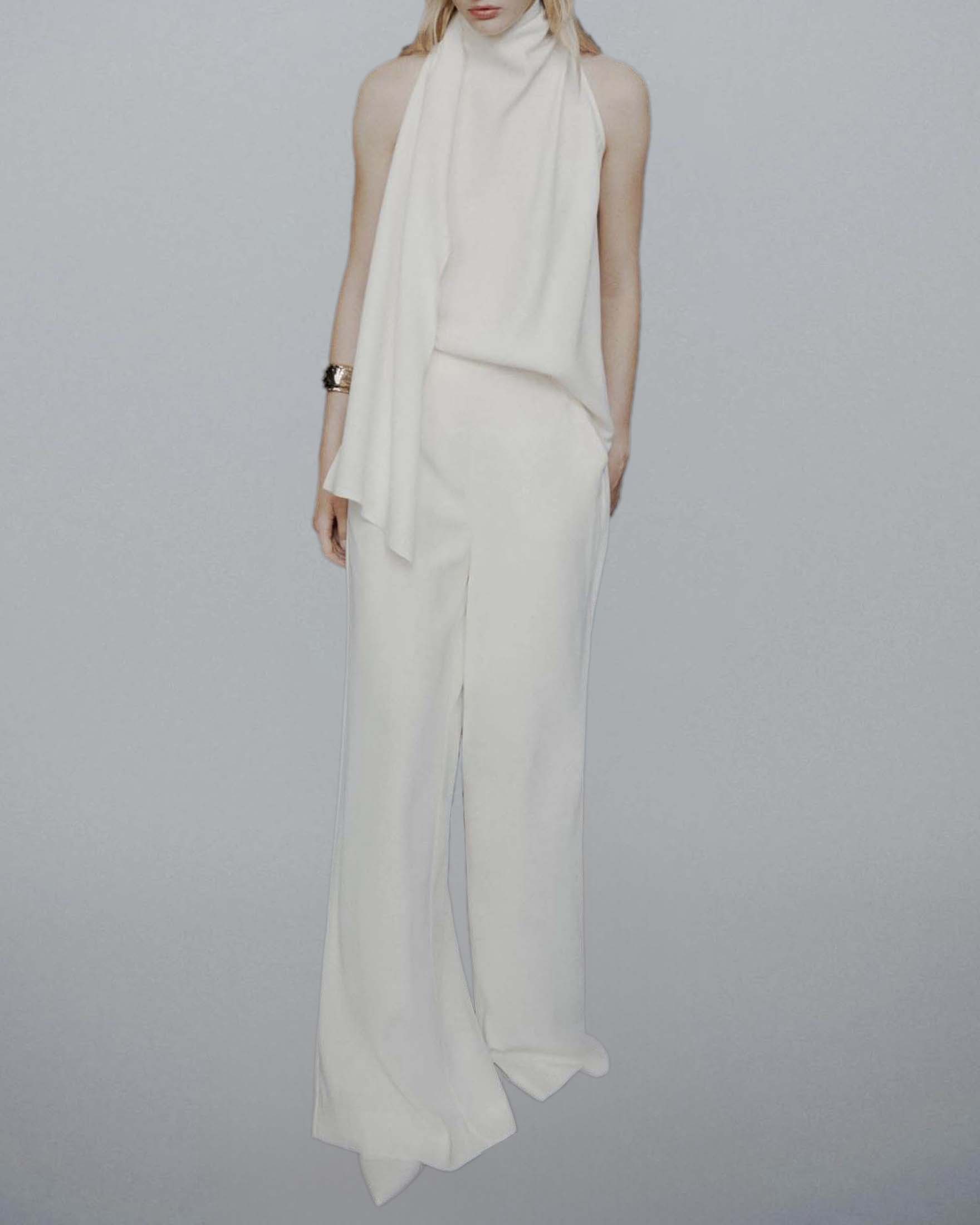 Pantalone ampio bianco Marella Art. 365 in crêpe envers satin image