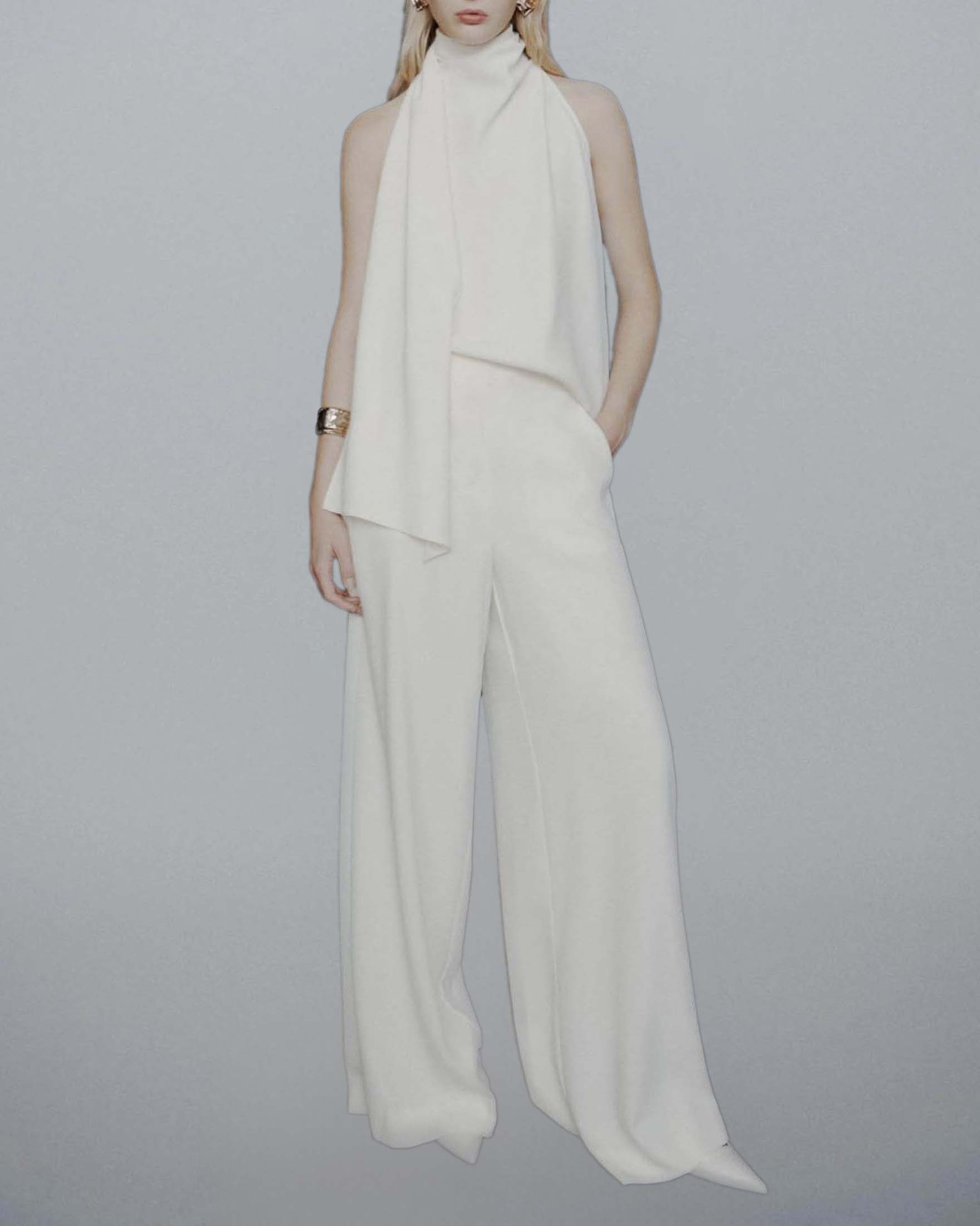 Top all'americana bianco Marella Art. 365 in crêpe envers satin con fusciacca