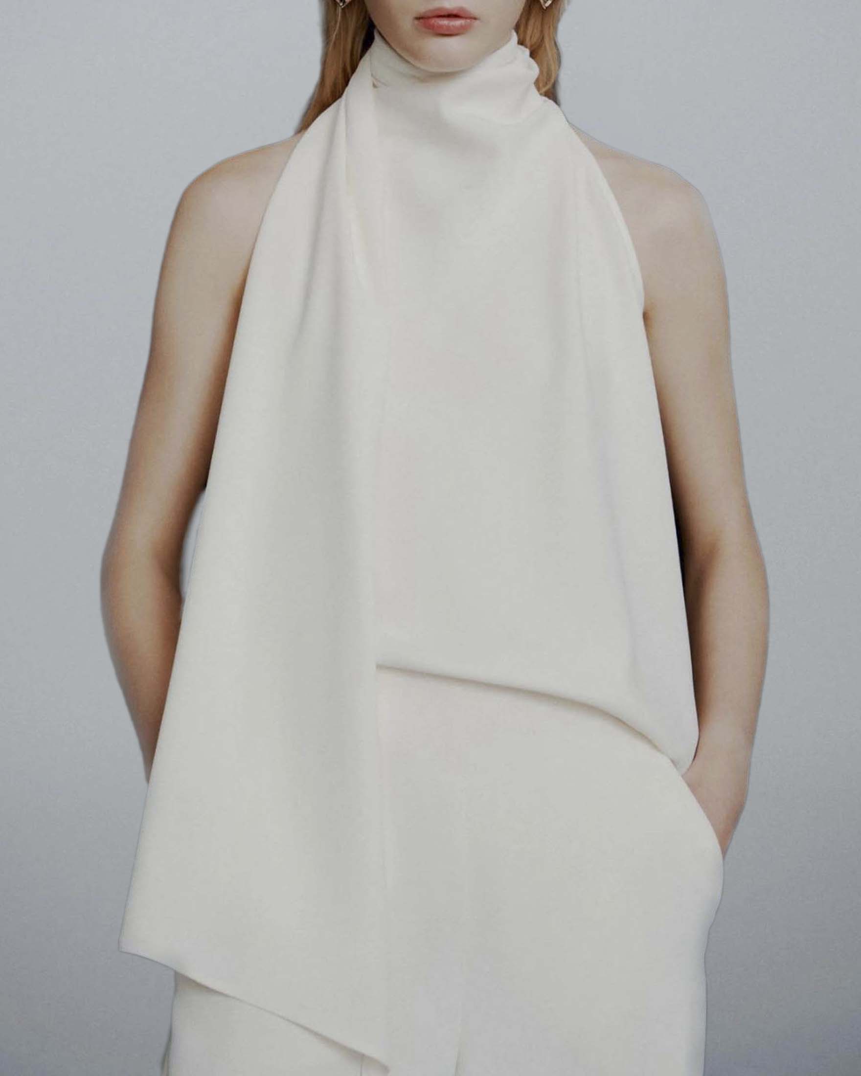 Top all'americana bianco Marella Art. 365 in crêpe envers satin con fusciacca