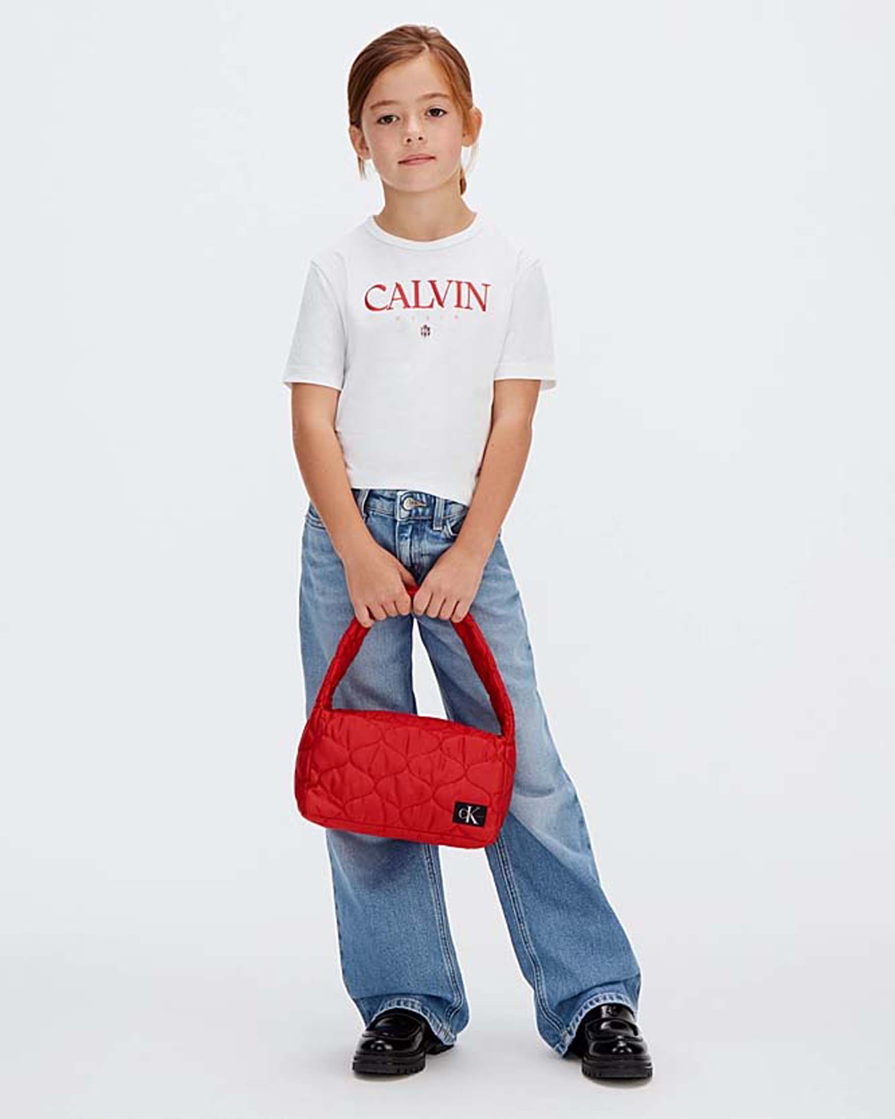Borsa a spalla Calvin Klein rossa trapuntata in nylon