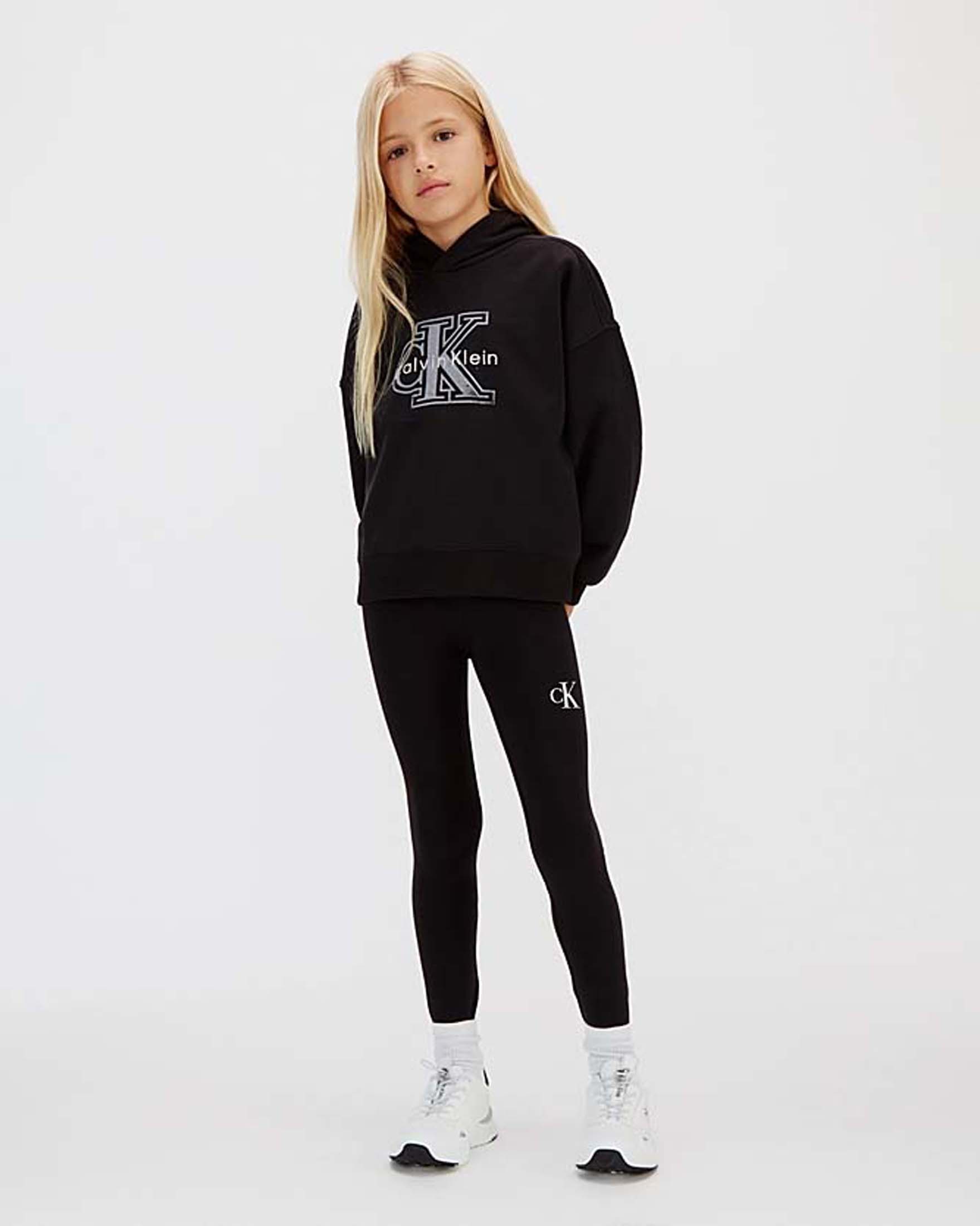 Leggins nero in cotone stretch con logo monogram