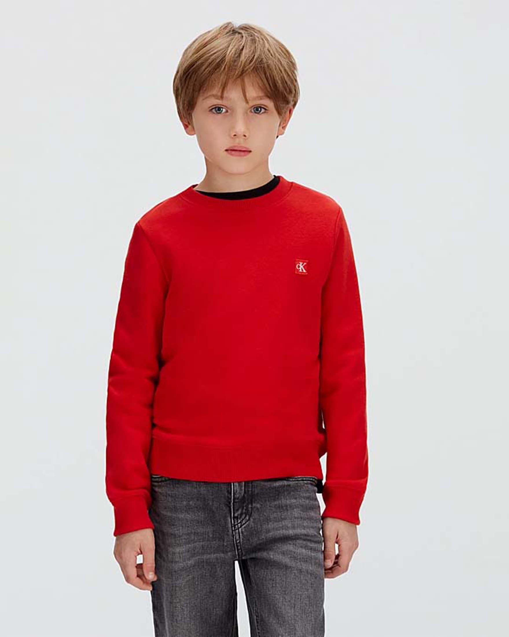 Felpa Calvin Klein rossa in misto cotone con mini patch logo