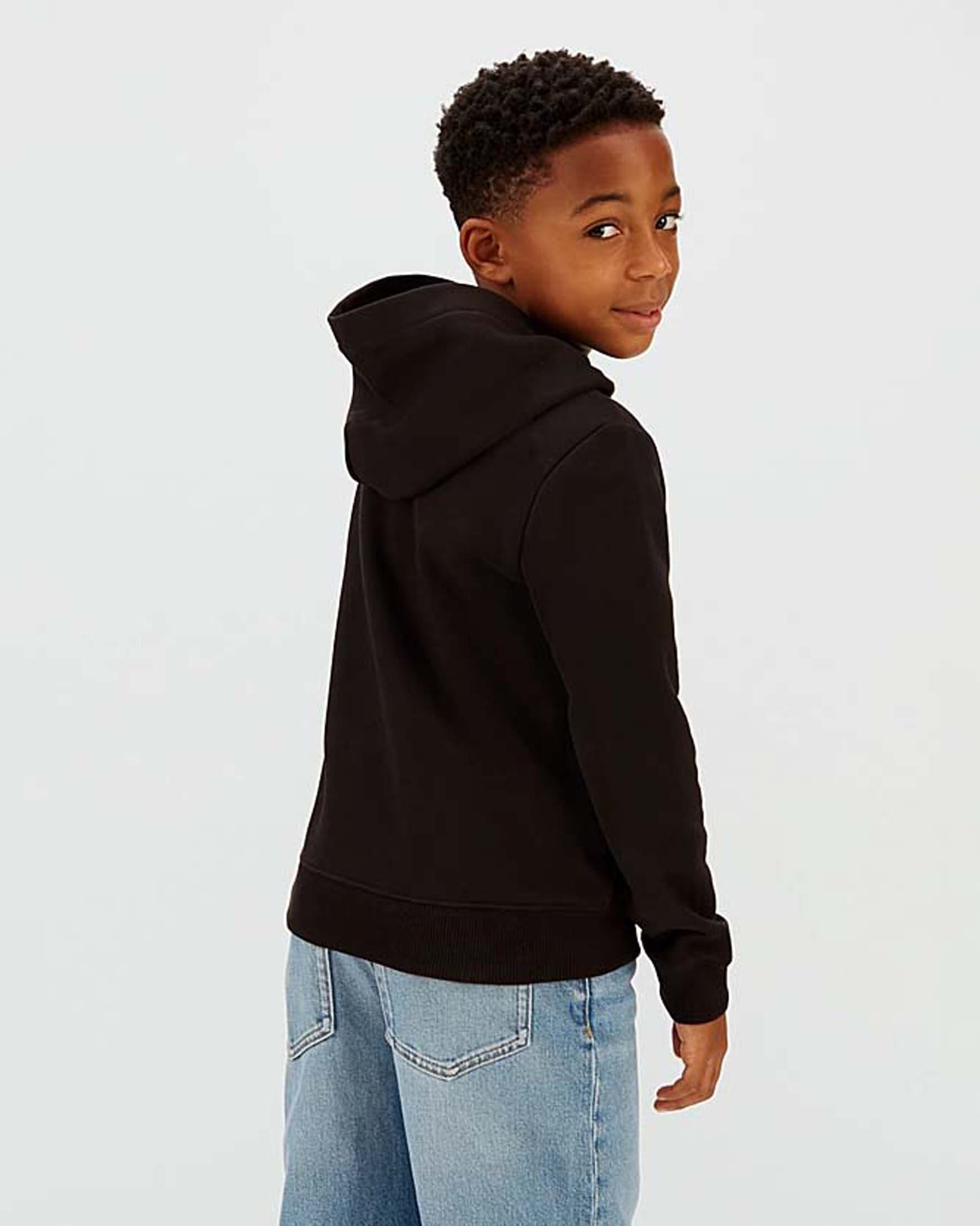 Felpa Calvin Klein nera a maniche lunghe con cappuccio e logo bianco image