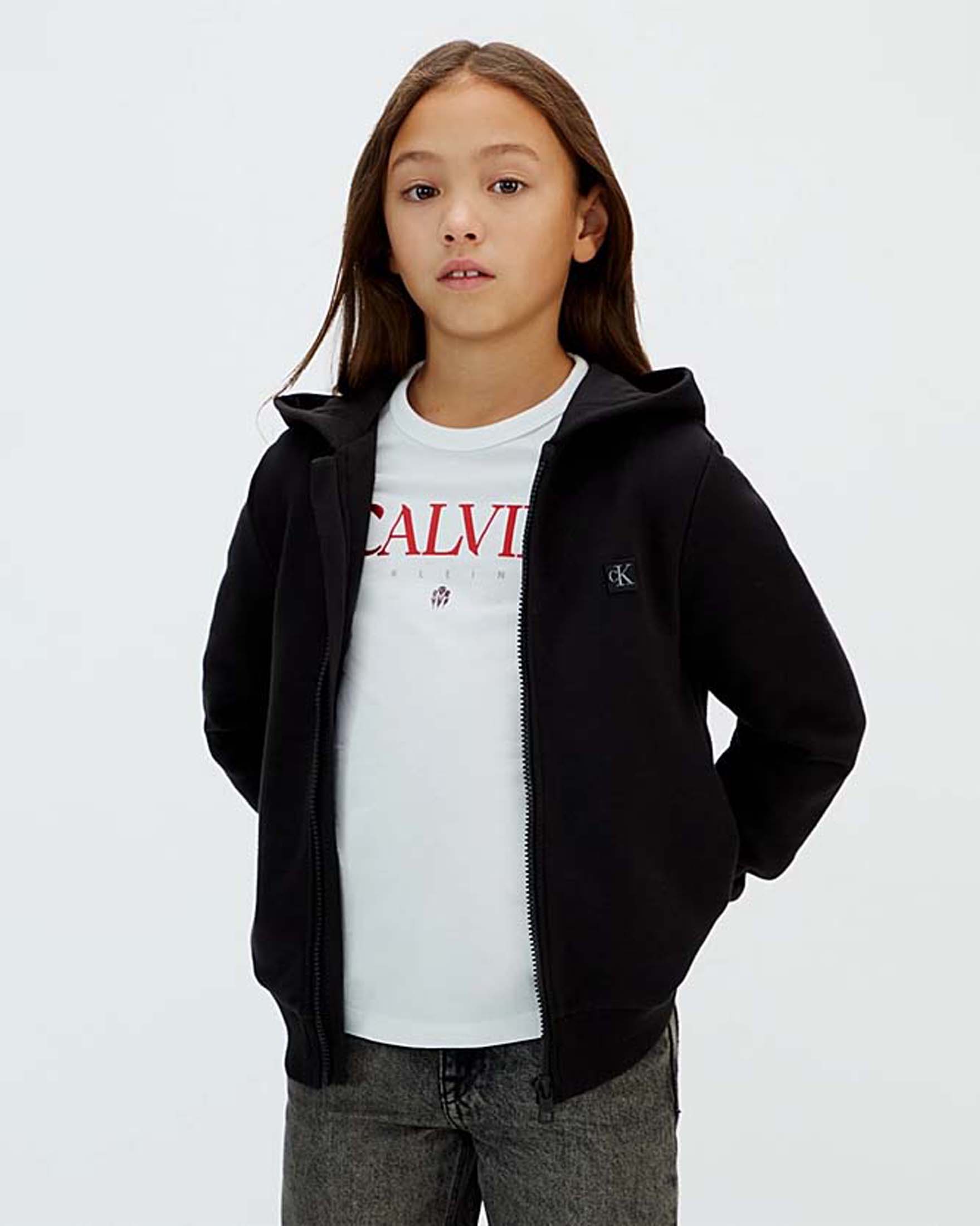 Felpa Calvin Klein nera unisex in cotone con cappuccio e zip